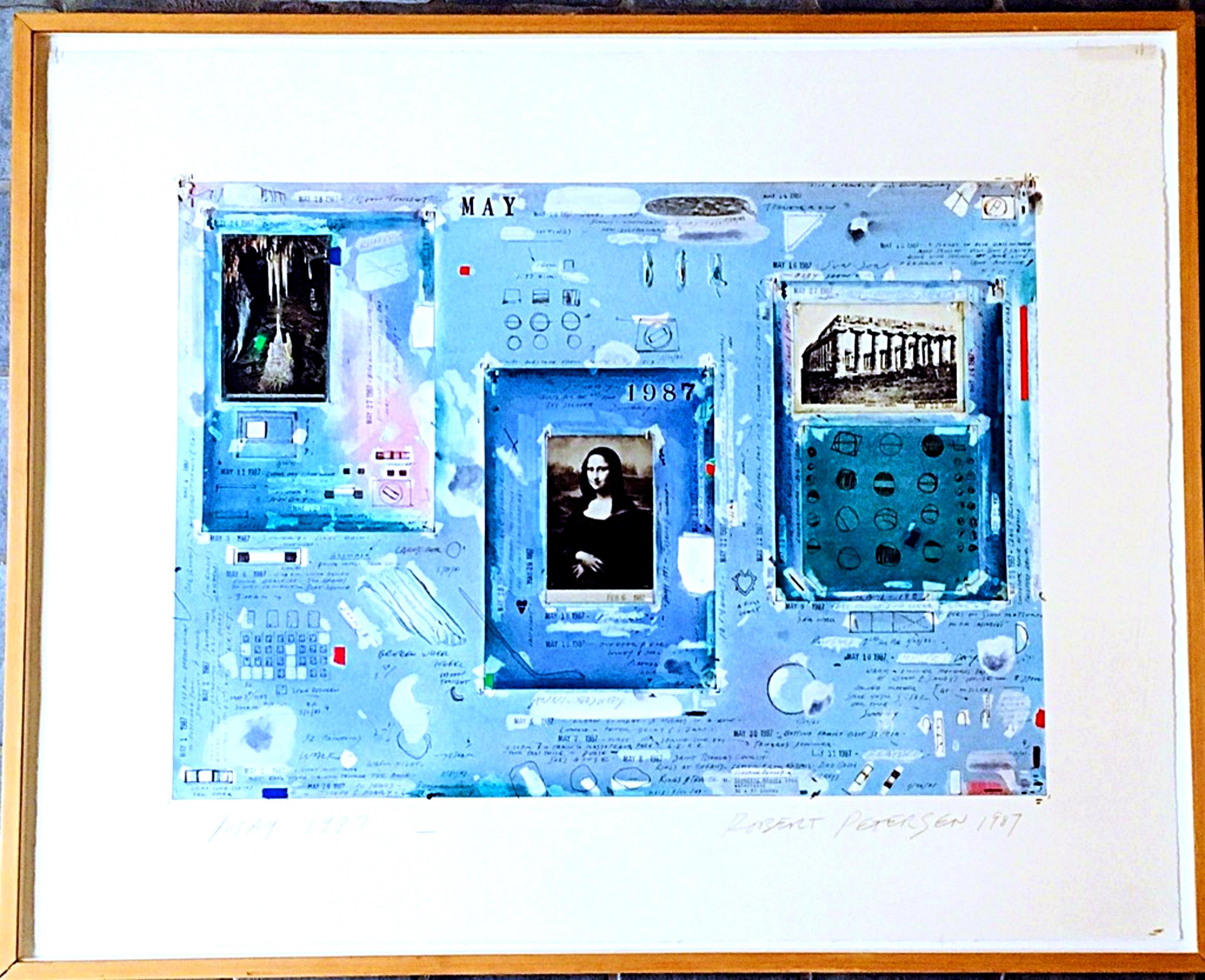 Maggio 1987, collage firmato, foglia d'oro, pittura acrilica, incorniciato con etichetta Castelli - Art di Robert Petersen