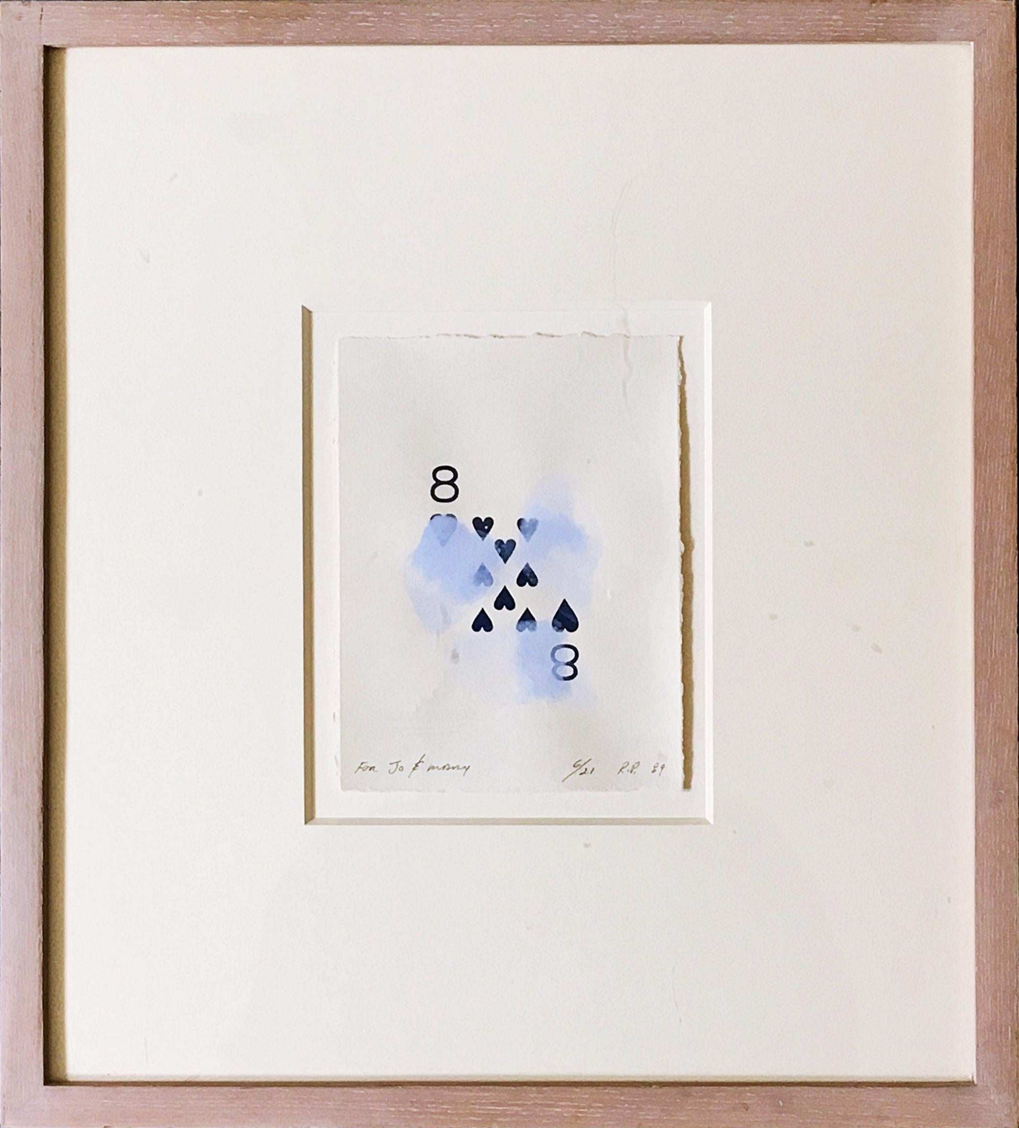 Eight of Hearts, mixed media silkscreen with hand applied acrylic, signed unique - Art by Robert Petersen