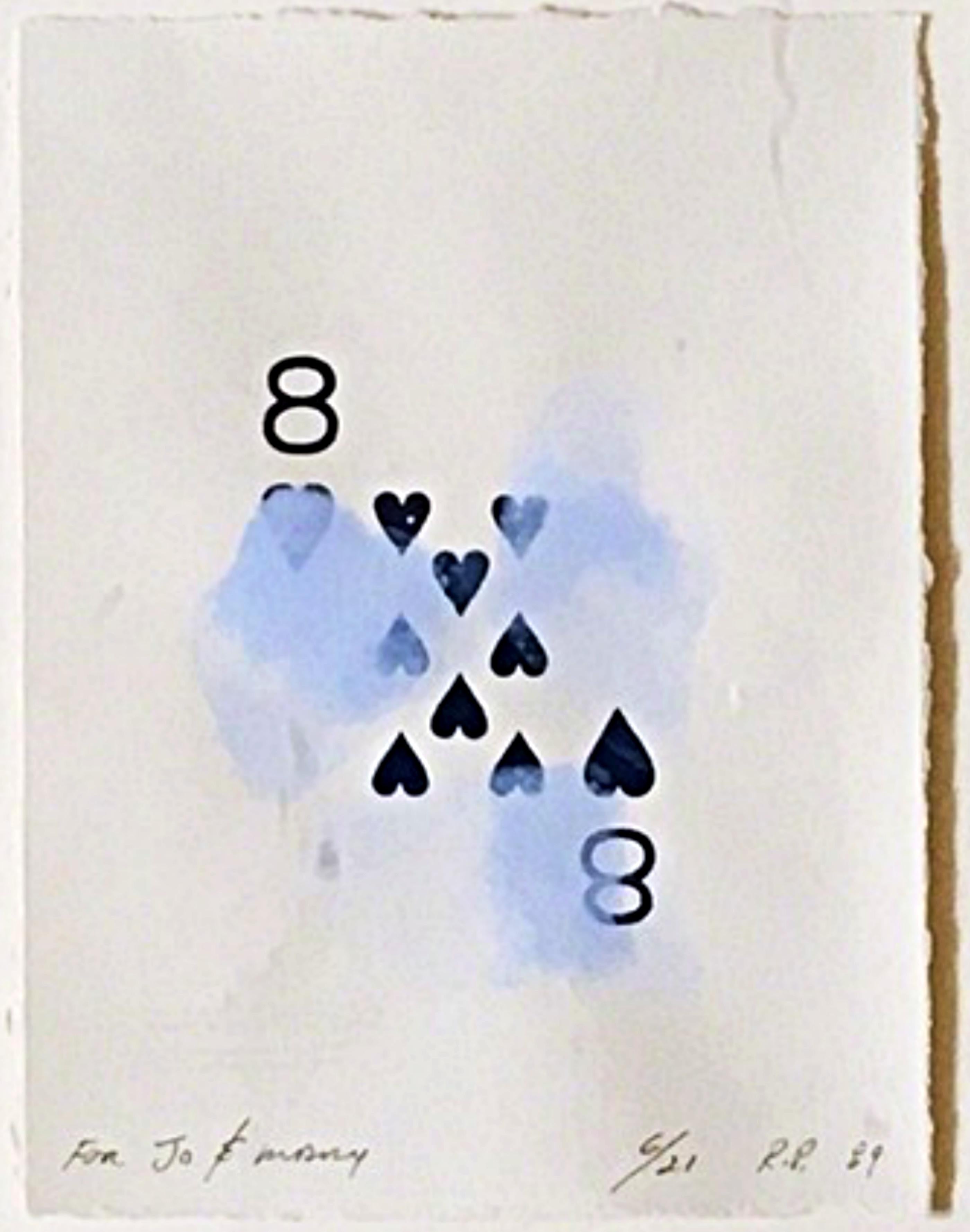 Robert Petersen Abstract Drawing - Eight of Hearts, mixed media silkscreen with hand applied acrylic, signed unique