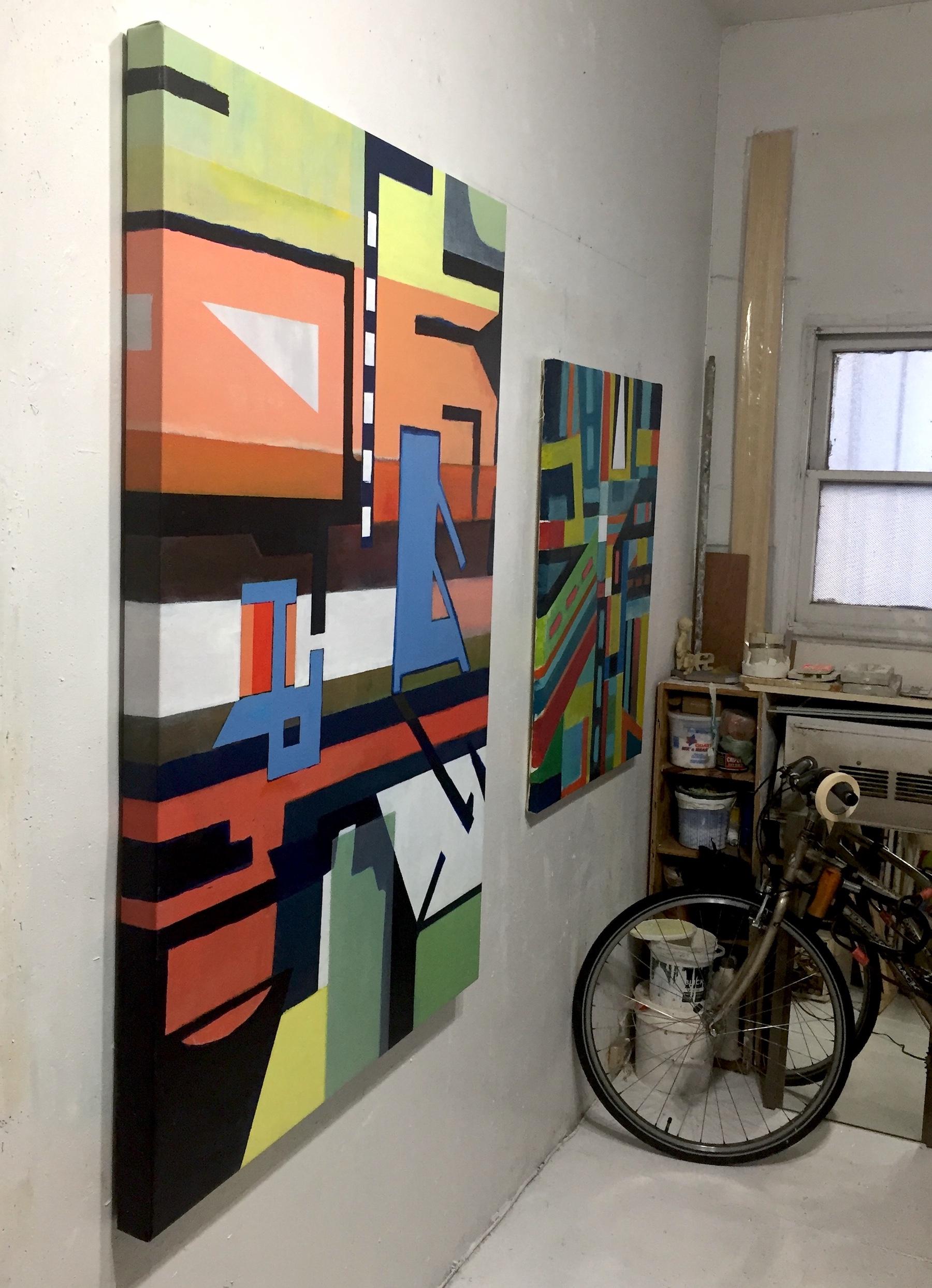 14e et B  East Village New York - Peinture abstraite géométrique extensible - Painting de Robert Petrick