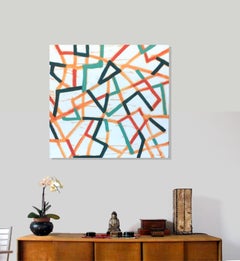 Après-midi, série Collision chromatique, peinture abstraite géométrique au trait