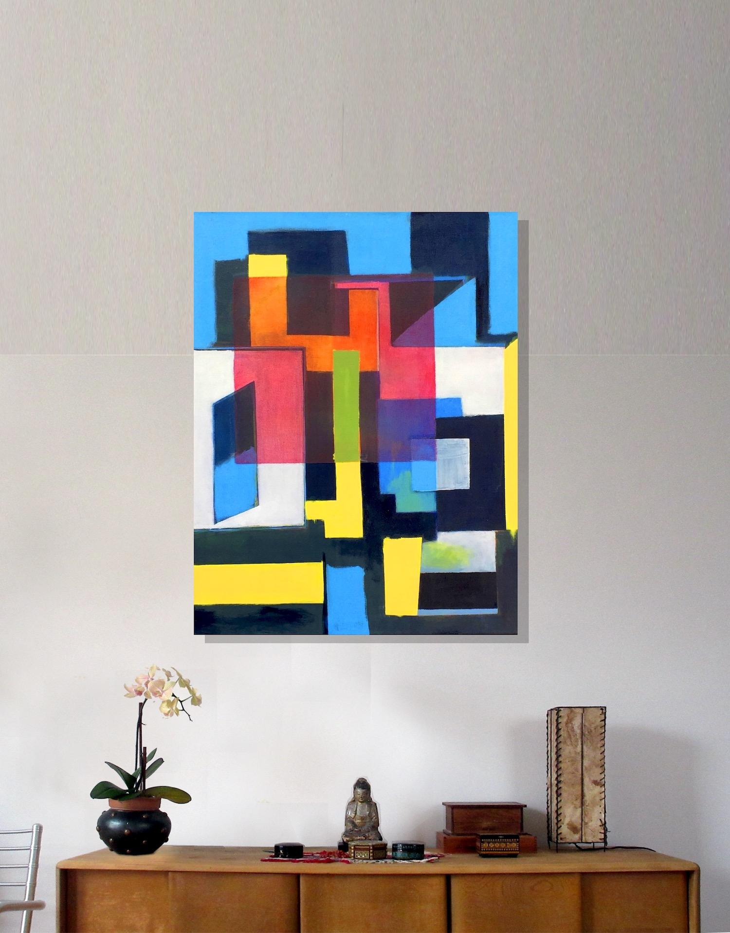 Dinografica, Serie Intersezioni, Pittura geometrica astratta - Abstract Painting Nero di Robert Petrick
