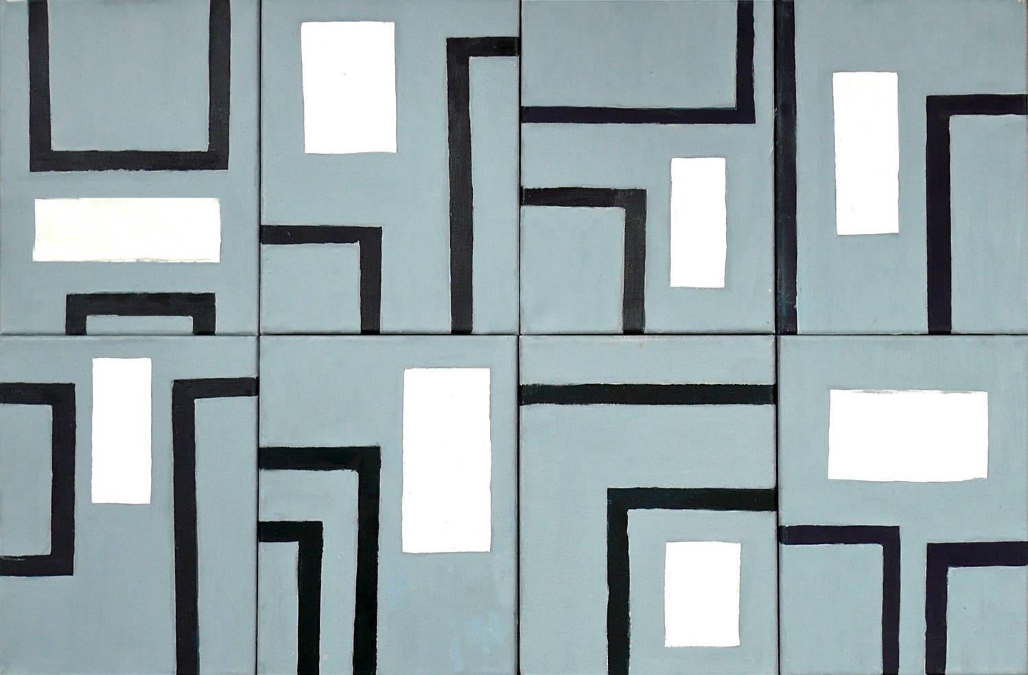 Commuter grigio (8 pezzi modulari, 12 x 9)  pollici) Pittura astratta geometrica