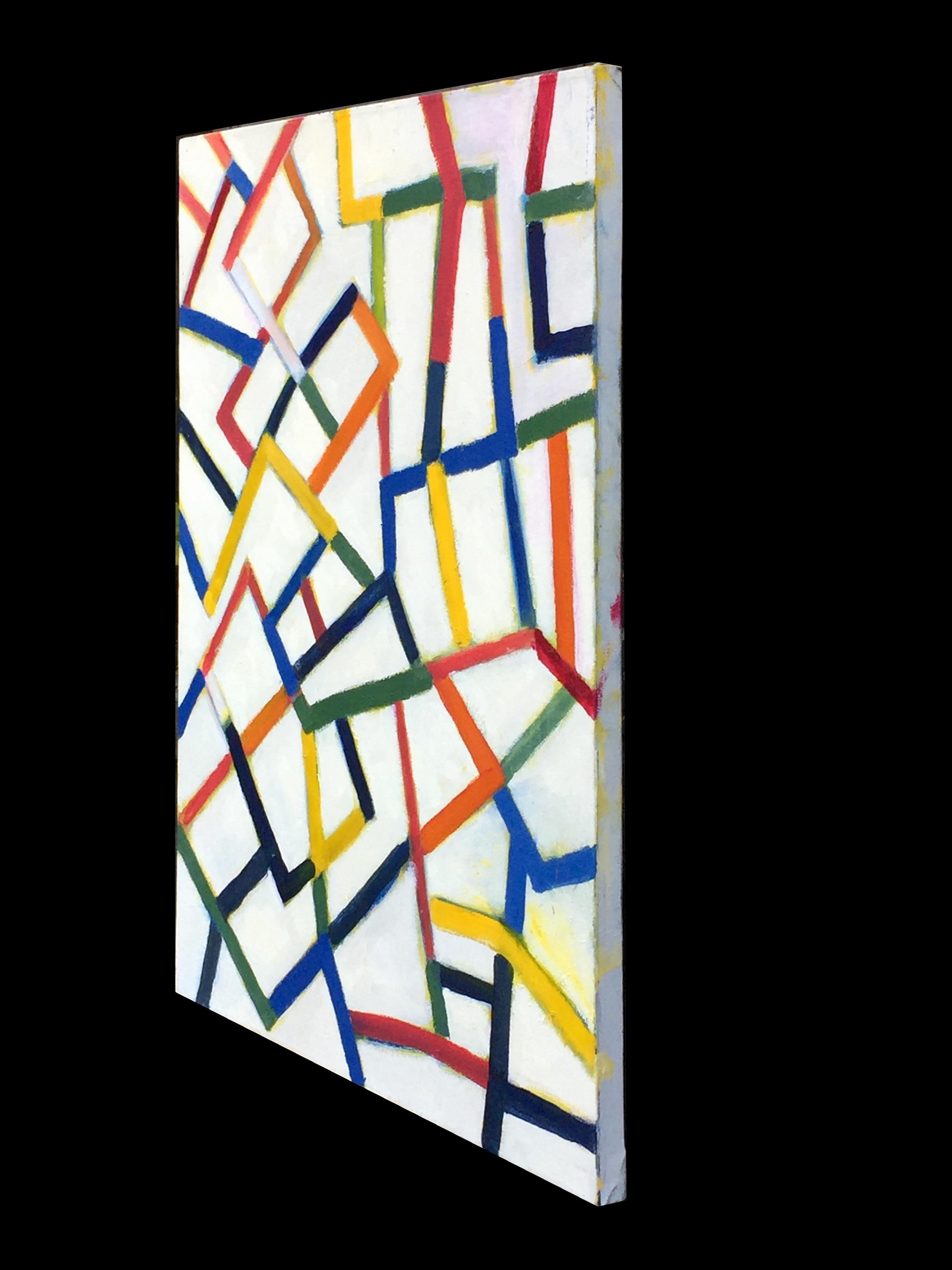 Hello Sunshine, Chromatic Collision Series, Abstraktes Gemälde mit geometrischen Linien – Painting von Robert Petrick