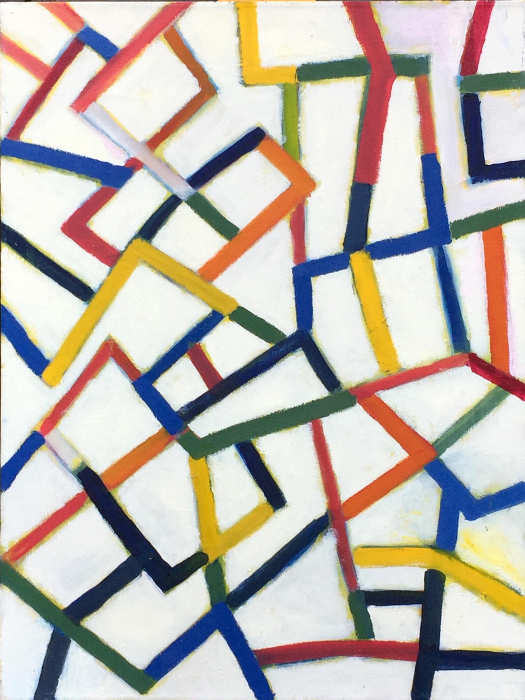 Hello Sunshine, Chromatic Collision Series, Abstraktes Gemälde mit geometrischen Linien