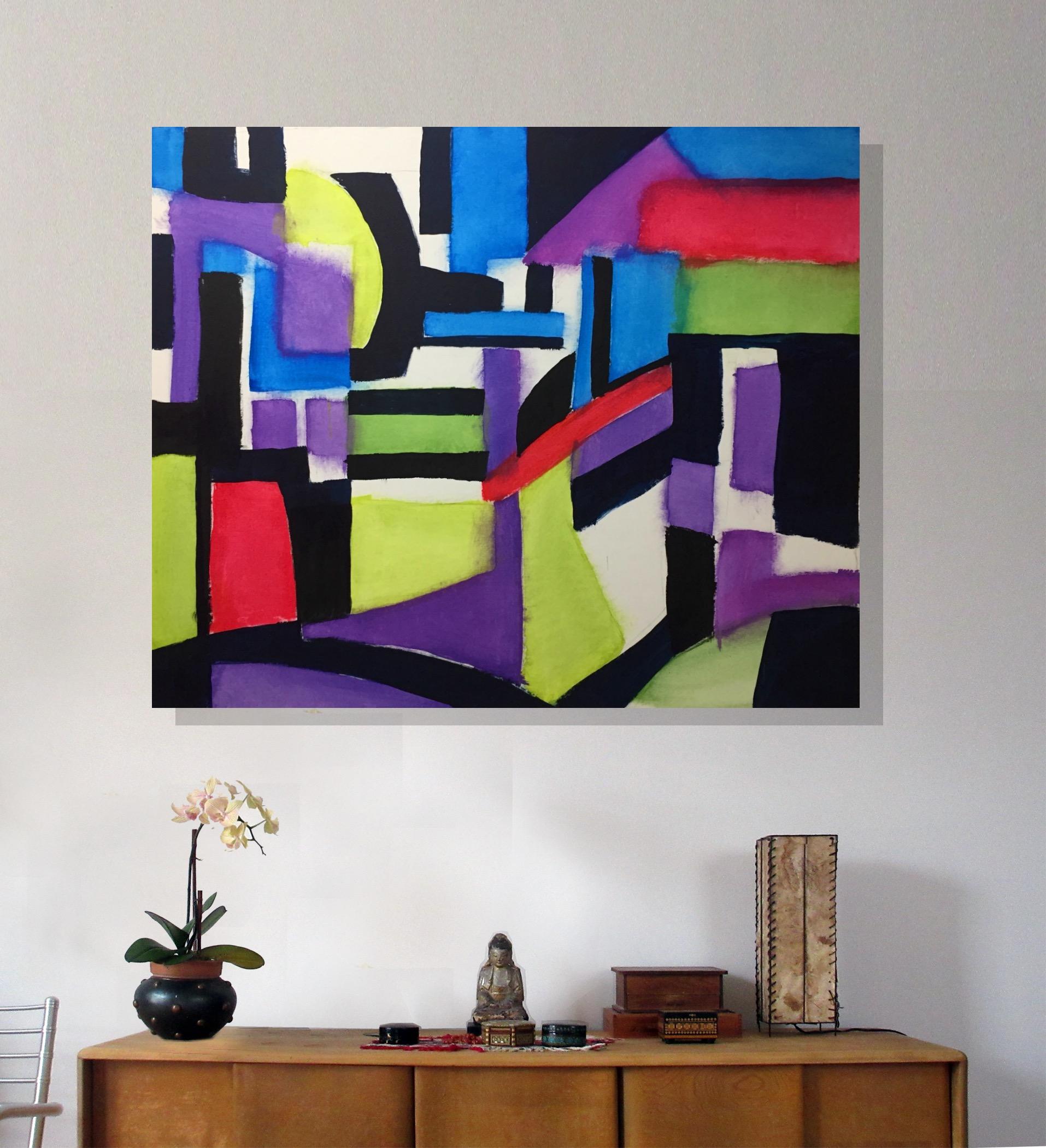 Just Around the Corner, Geometric Abstract Painting - Purple Still-Life Painting by Robert Petrick