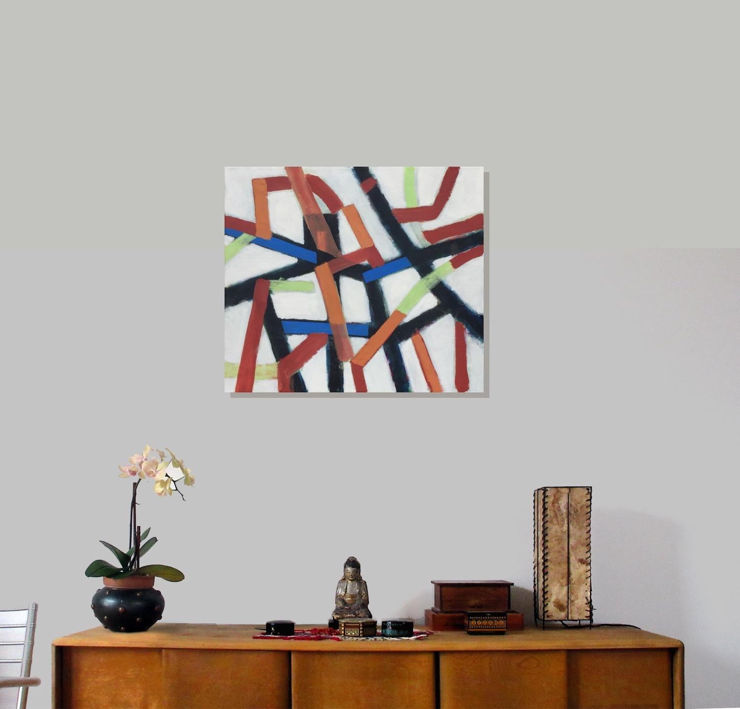 Line Control, Chromatic Collision Series, Abstract Geometric Line Painting - Gray Abstract Painting by Robert Petrick