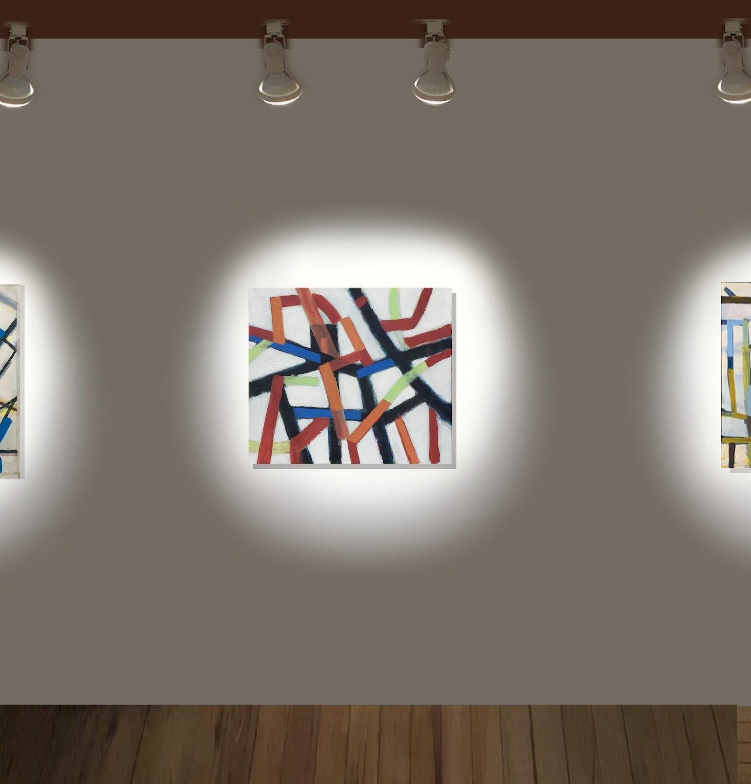Linienkontrolle, Chromatische Collision Serie, Abstraktes Gemälde mit geometrischen Linien im Angebot 1