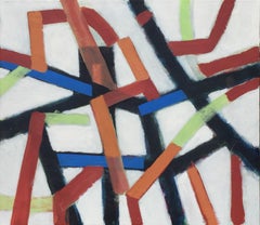 Linienkontrolle, Chromatische Collision Serie, Abstraktes Gemälde mit geometrischen Linien