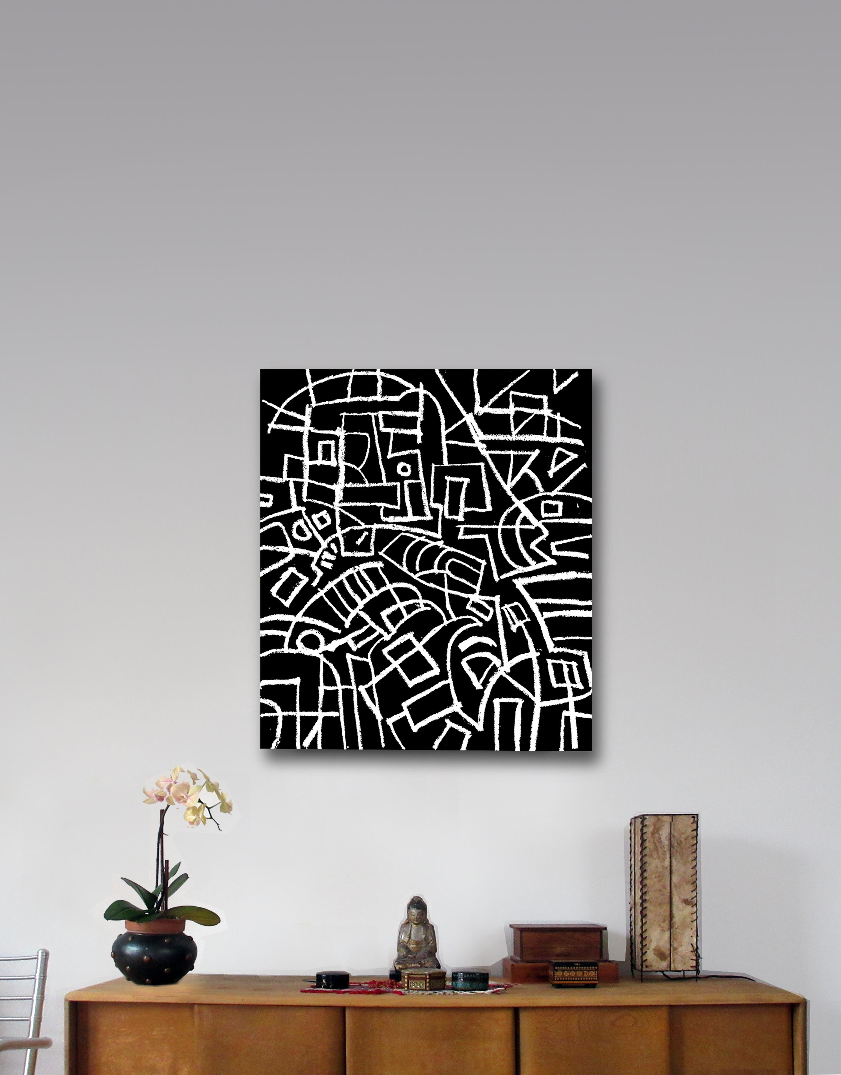 Mass Hysteria, Chalkboard-Serie, Abstraktes Gemälde mit geometrischen Linien – Painting von Robert Petrick