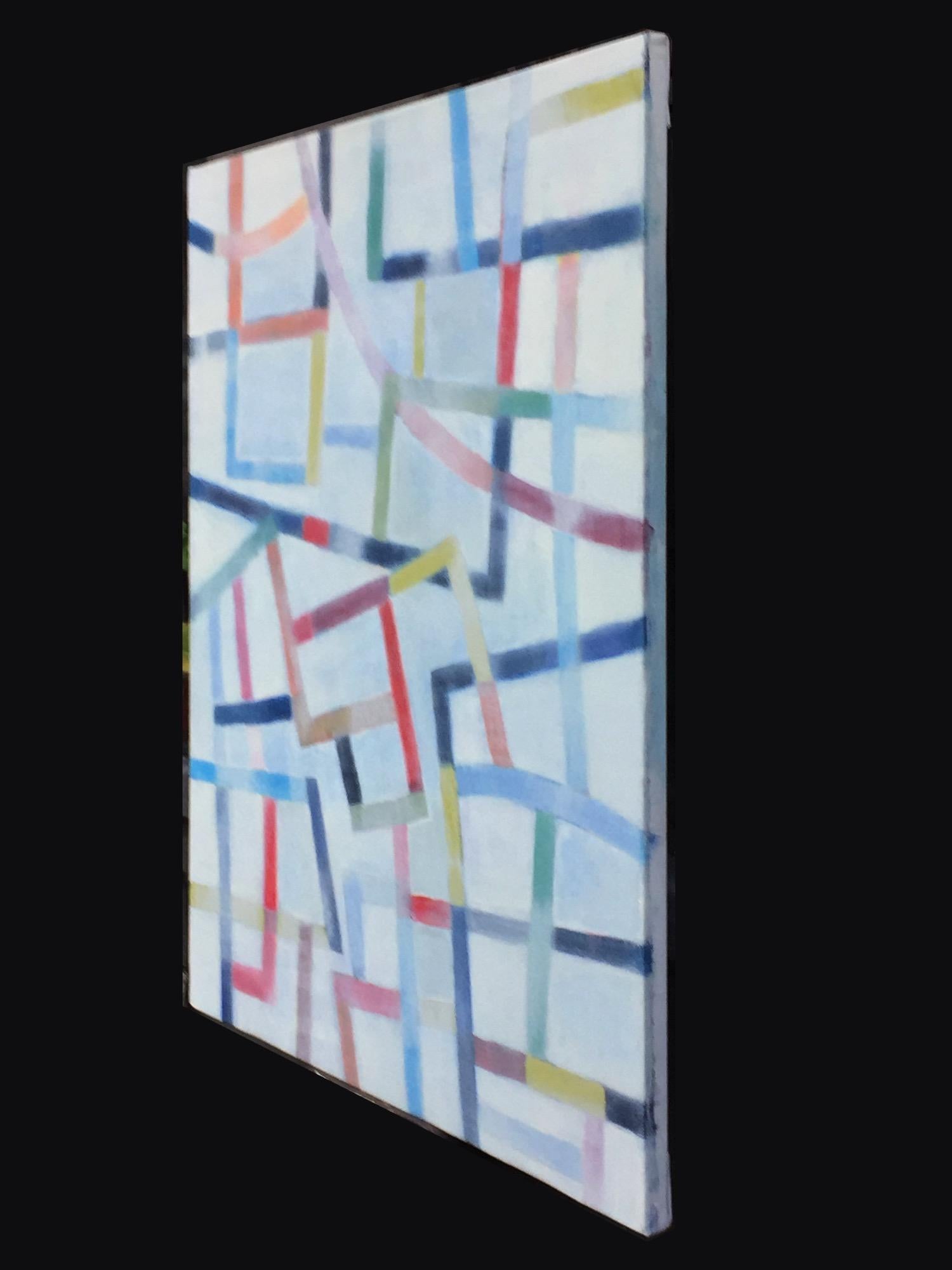 Misty Morning, Chromatic Collision Series, Abstraktes Gemälde mit geometrischen Linien – Painting von Robert Petrick