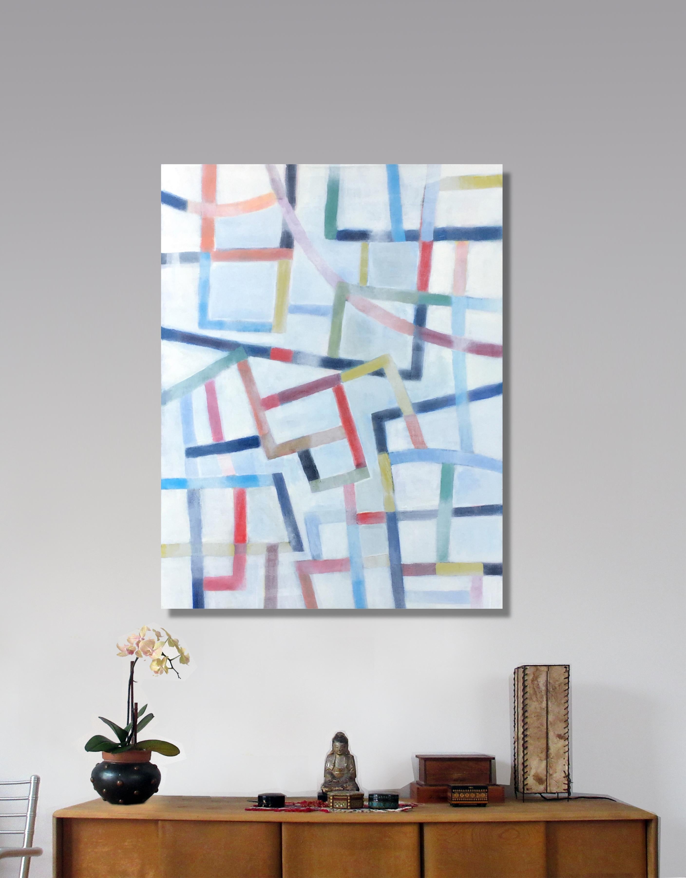 Misty Morning, Chromatic Collision Series, Abstract Geometric Line Painting For Sale 1