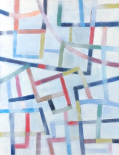 Misty Morning, série Chromatic Collision, peinture à la ligne géométrique abstraite