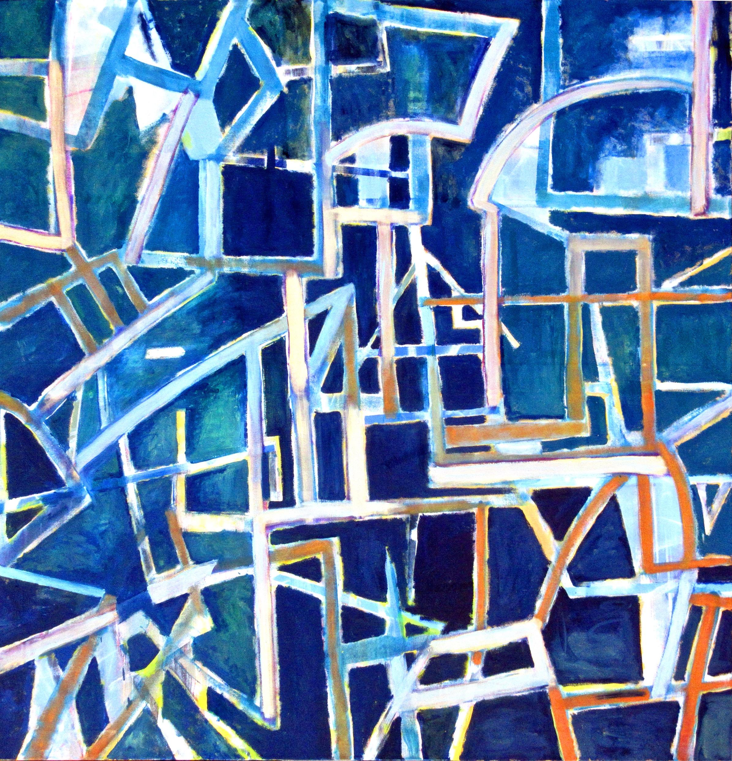 Robert Petrick Abstract Painting - Nightlight, Abstract Geometric East Village Painting