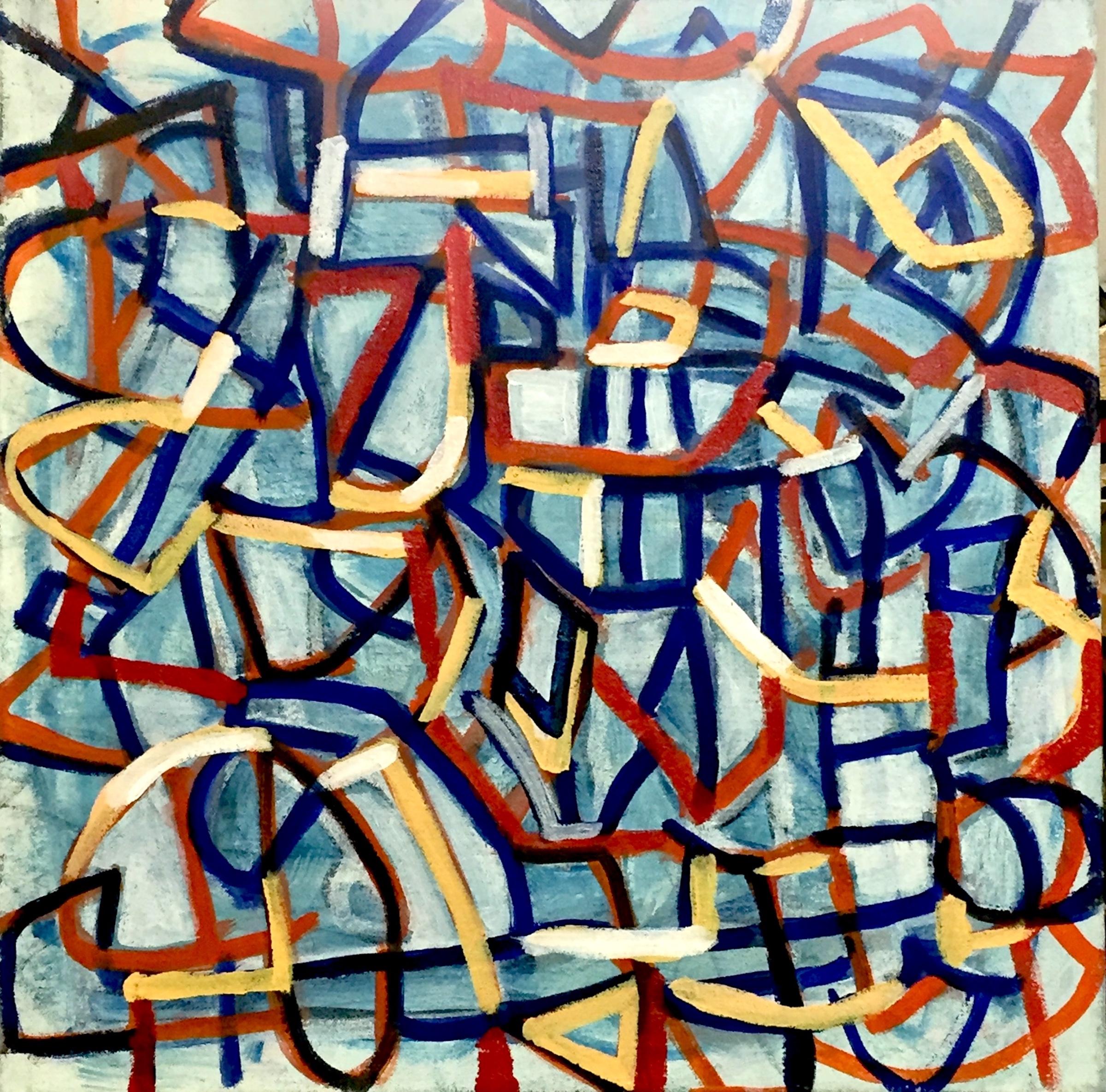 Abstract Painting de Robert Petrick - Naranja y azul (Serie Líneas de graffiti)