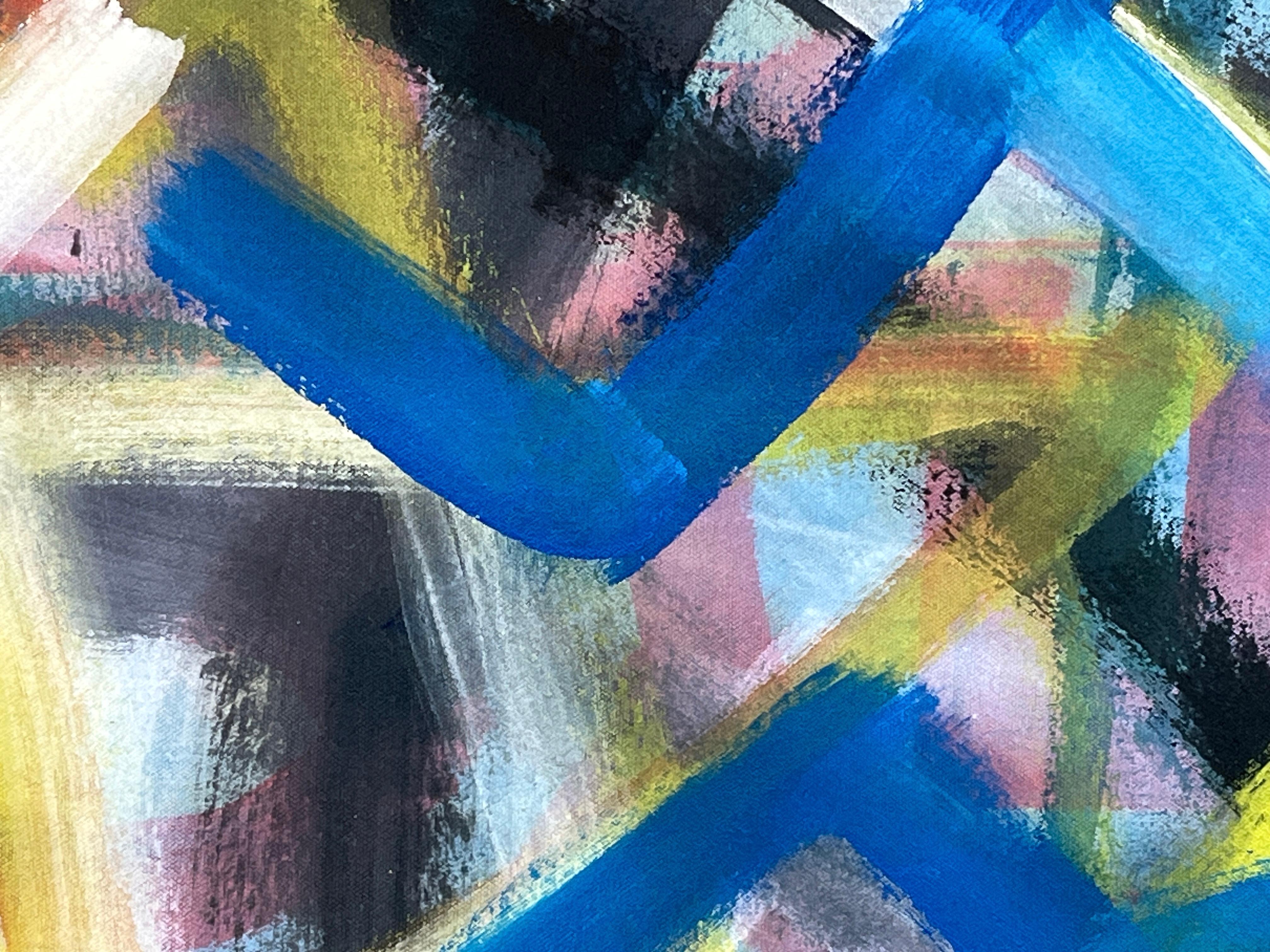 Power Up, Chromatic Collisons, Abstract Geometric Painting - Gray Abstract Painting by Robert Petrick