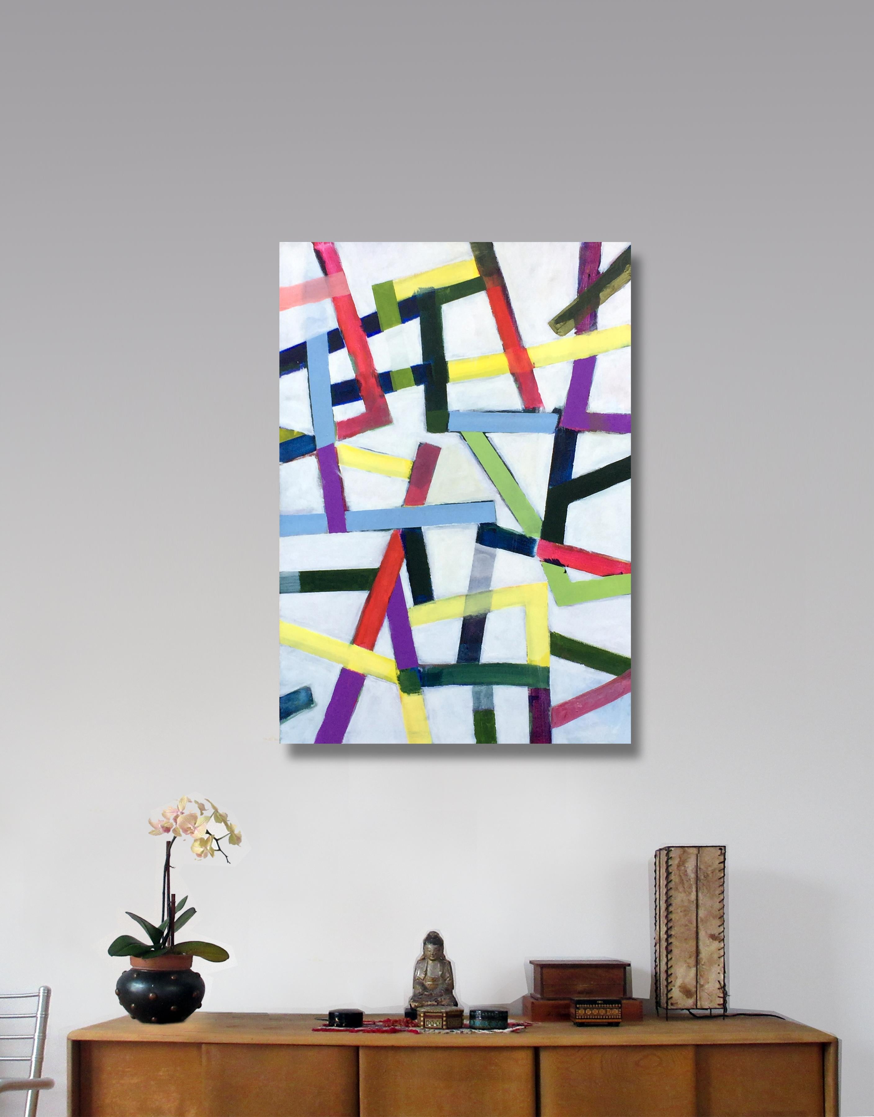 Rushhour, Chromatic Collision Series, Abstract Geometric Line Painting For Sale 1