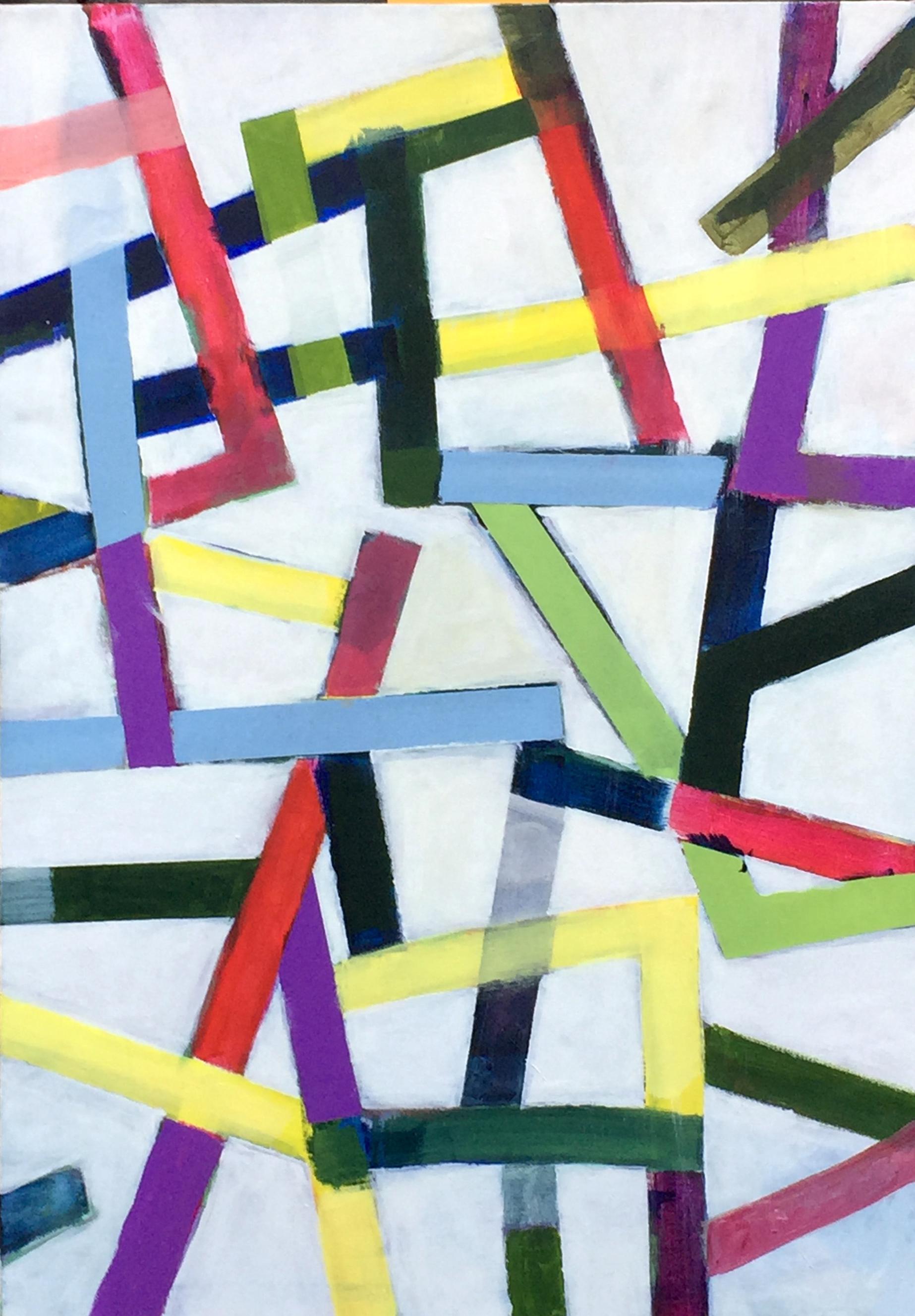 Robert Petrick Still-Life Painting – Rushhour, Chromatic Collision Series, Abstraktes Gemälde mit geometrischen Linien