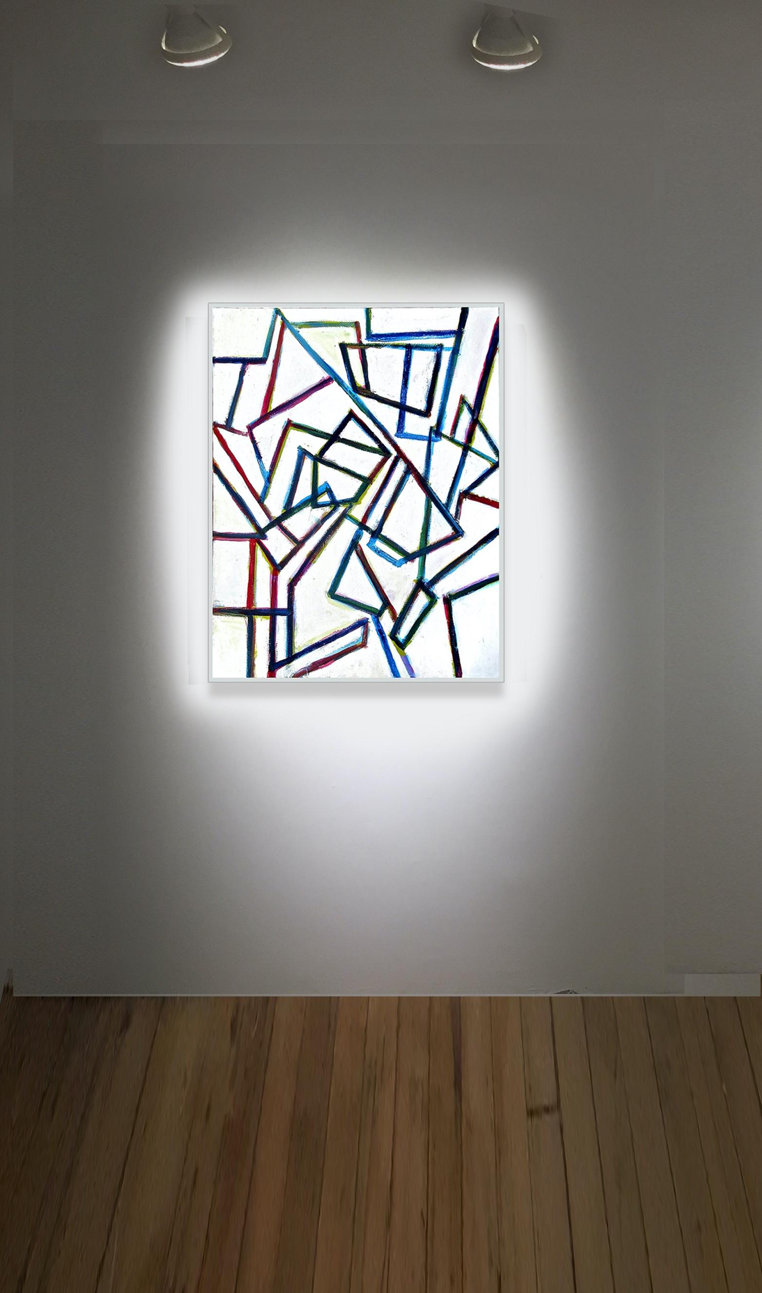 Taking Off, Chromatic Collision Series, Abstraktes Gemälde mit geometrischen Linien im Angebot 2