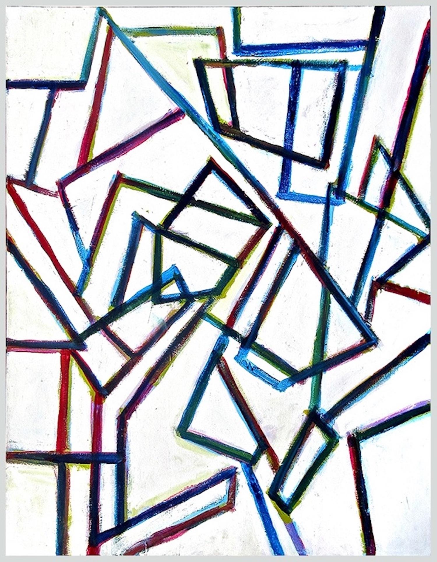 Robert Petrick Abstract Painting – Taking Off, Chromatic Collision Series, Abstraktes Gemälde mit geometrischen Linien