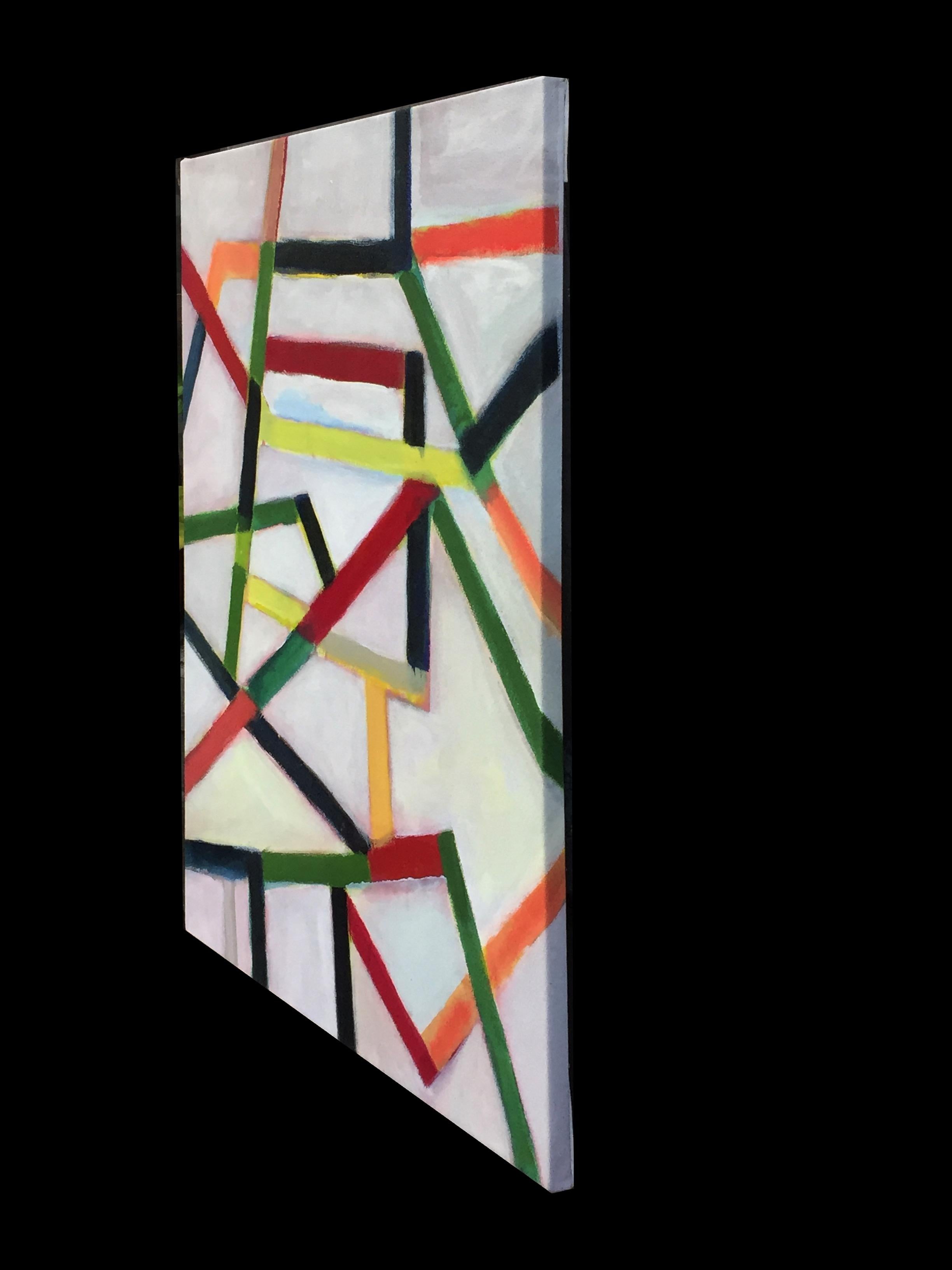 The Plan, Chromatic Collision Series, Abstraktes Gemälde mit geometrischen Linien – Painting von Robert Petrick
