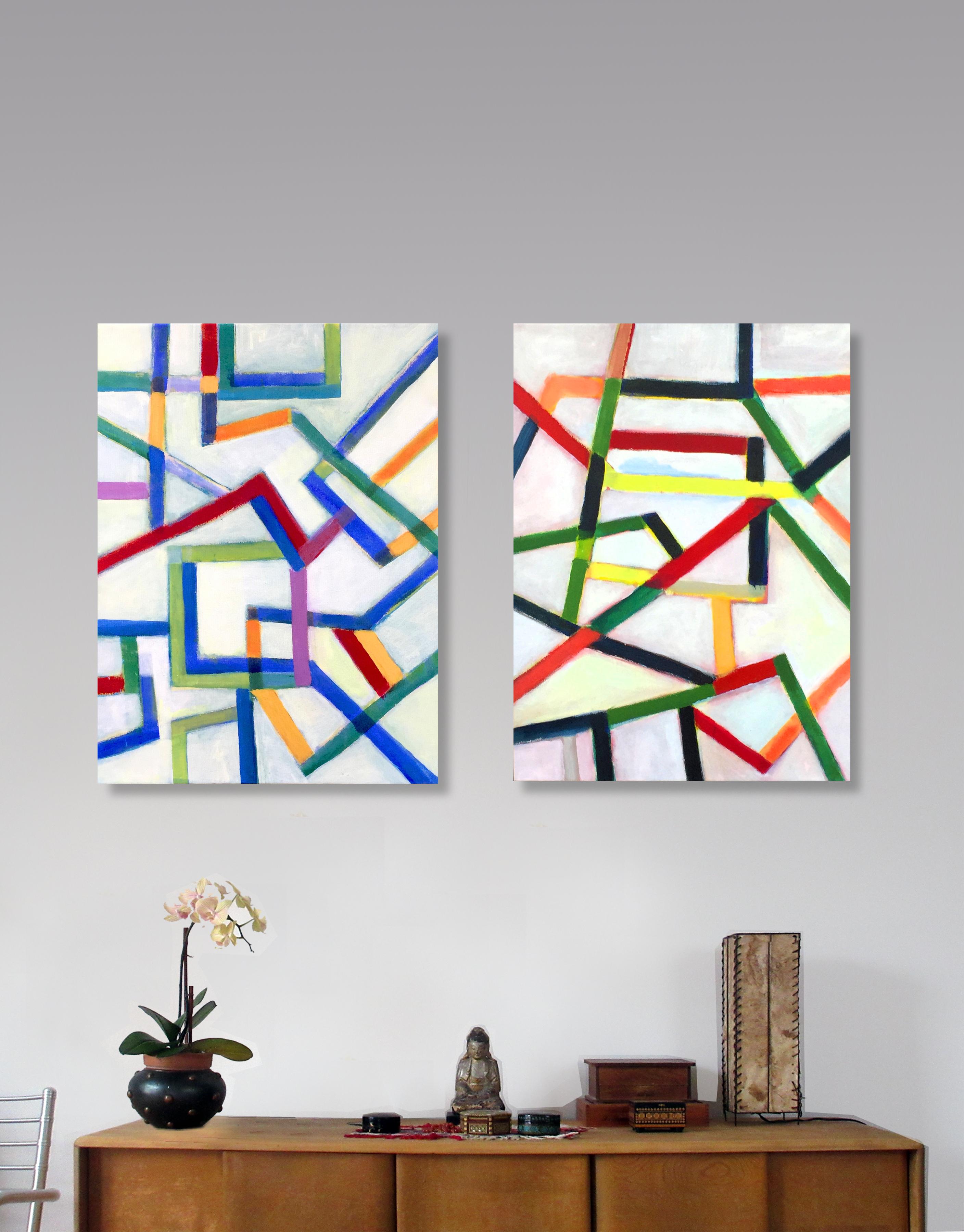 Plan B, Chromatic Collision Series, Abstraktes Gemälde mit geometrischen Linien – Painting von Robert Petrick