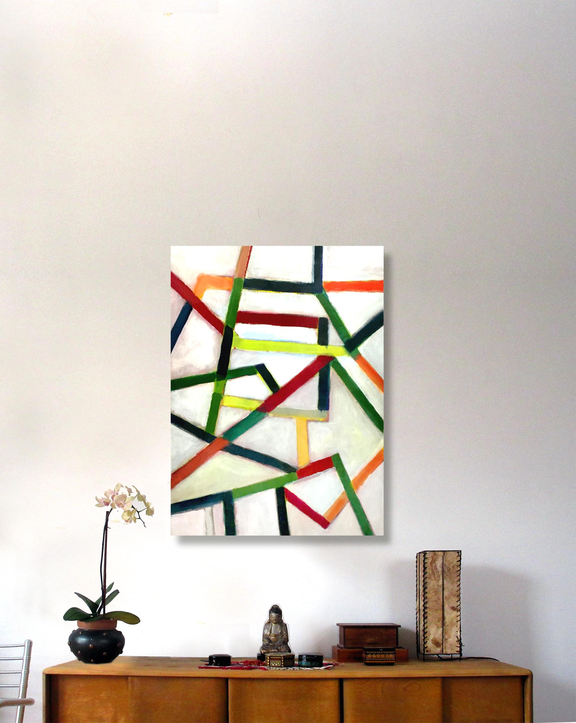 The Plan, Chromatic Collision Series, Abstract Geometric Line Painting For Sale 1