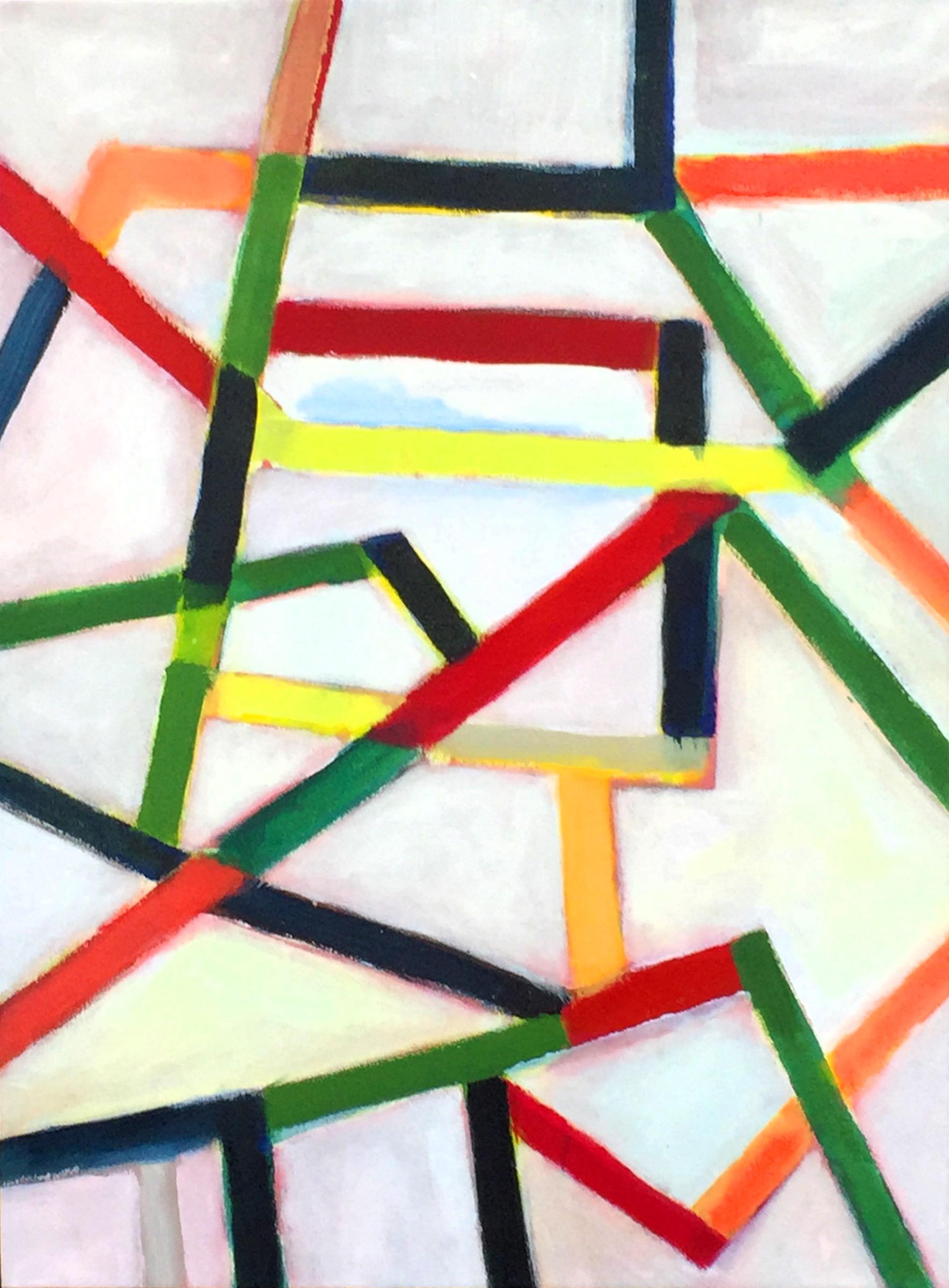 Robert Petrick Still-Life Painting – The Plan, Chromatic Collision Series, Abstraktes Gemälde mit geometrischen Linien