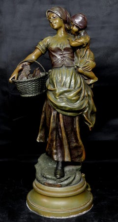 Robert Pfeffer, Bronze Metal Sculpture "Jeune Mere"Maiden with Child, Ric069
