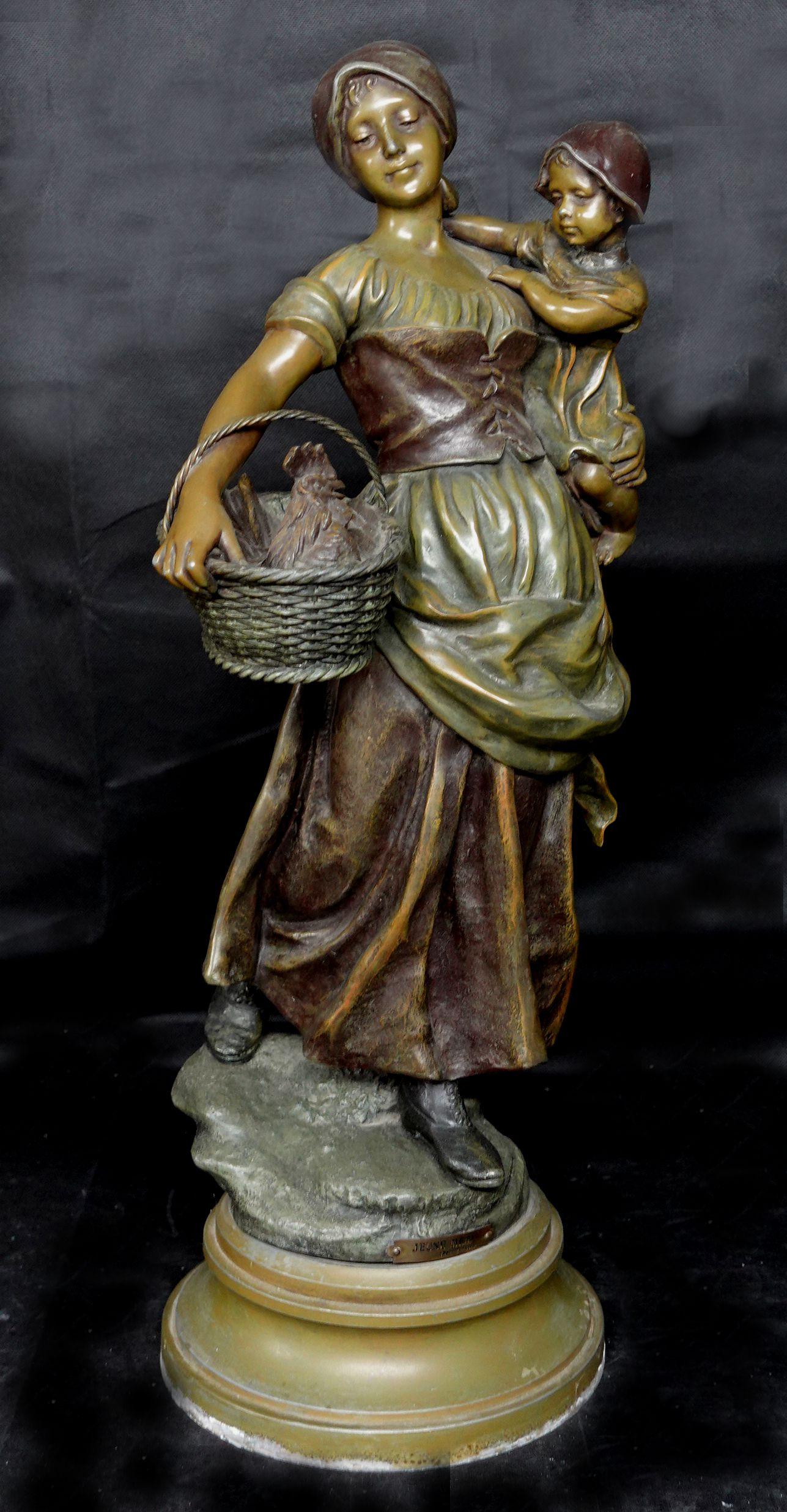 Robert Pfeffer, sculpture en bronze Jeune Mere, jeune fille avec enfant, Ric069 Bon état - En vente à Norton, MA