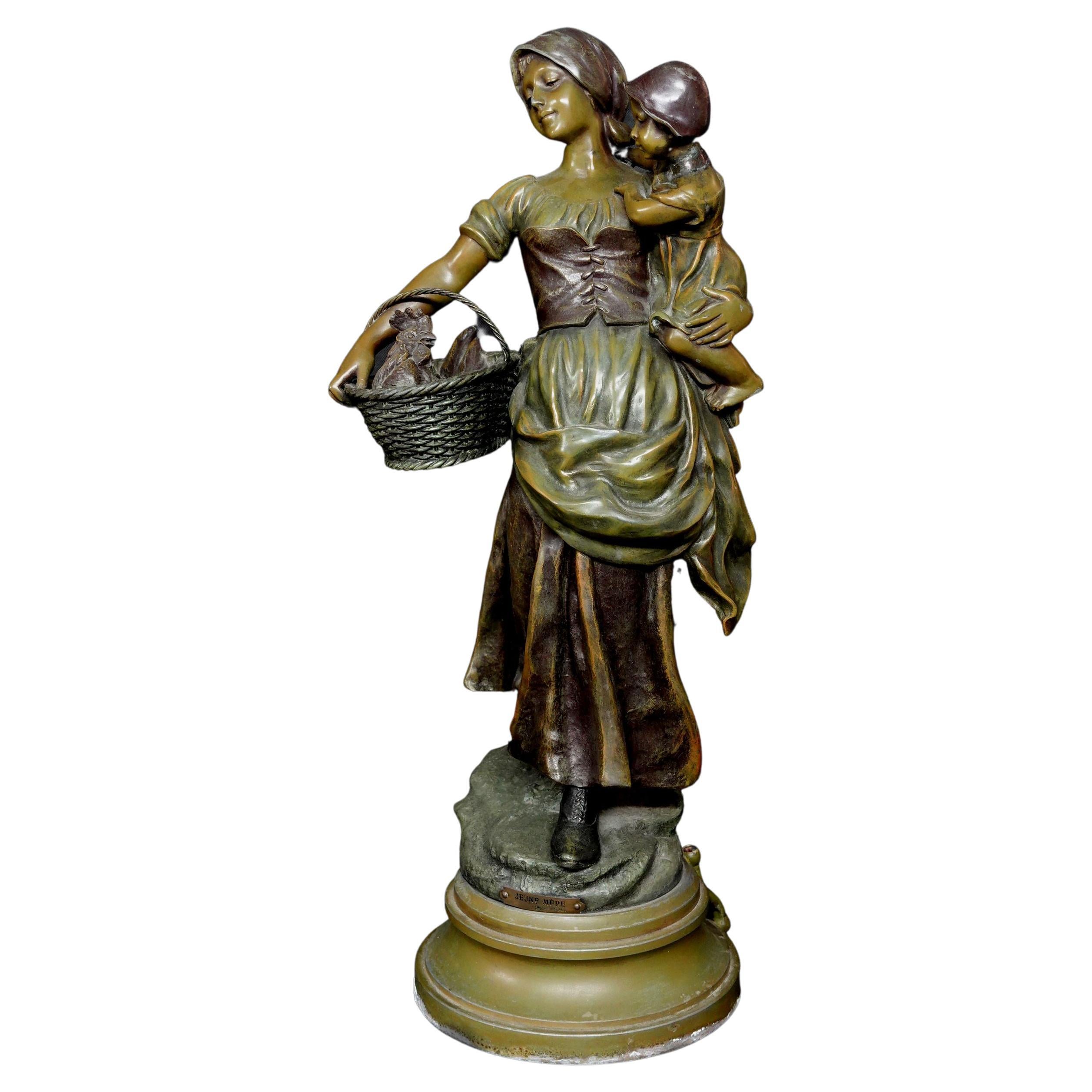 Robert Pfeffer, sculpture en bronze Jeune Mere, jeune fille avec enfant, Ric069