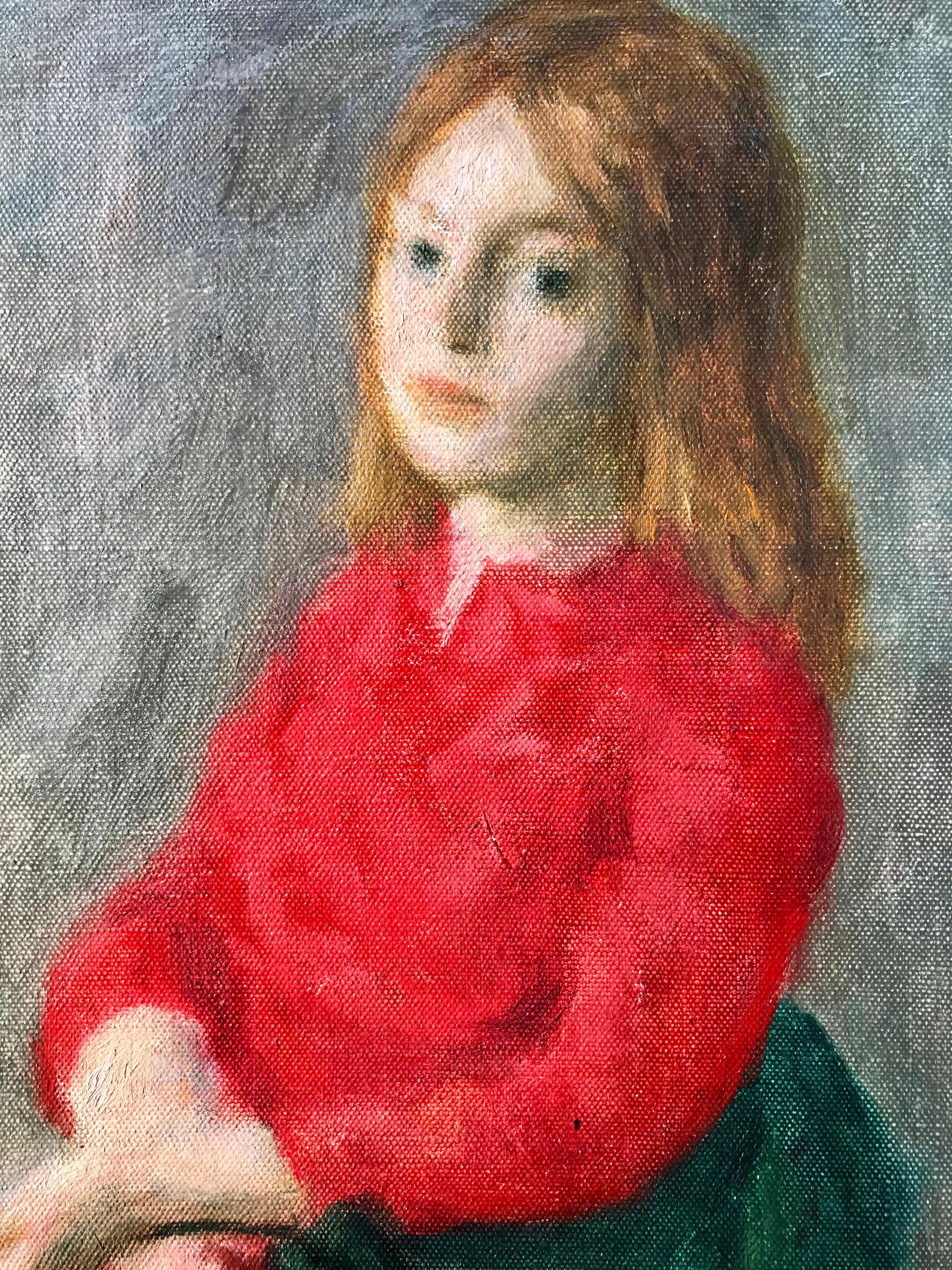 Mädchen in rotem Kleid – Painting von Robert Philipp