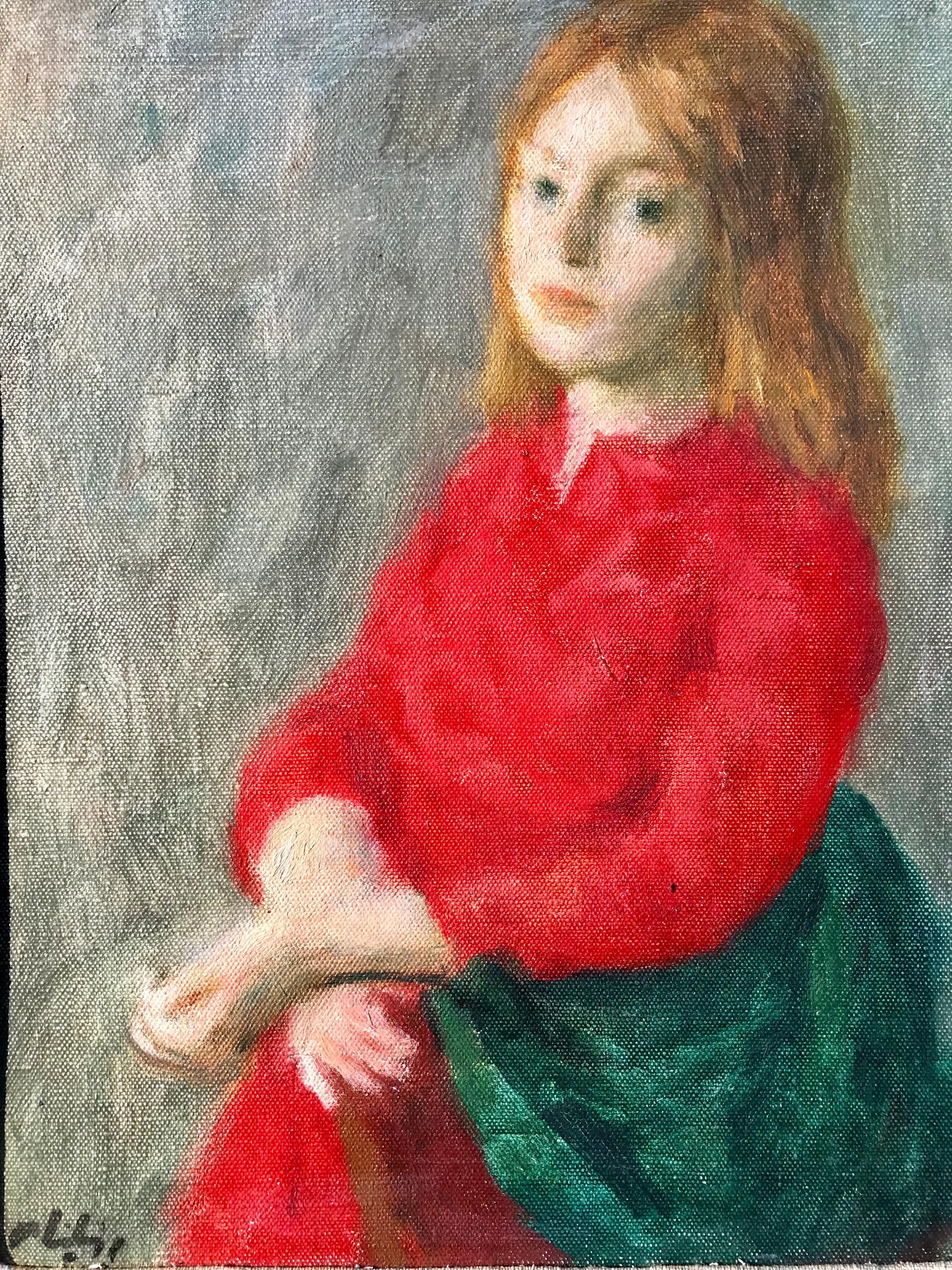 Mädchen in rotem Kleid (Post-Impressionismus), Painting, von Robert Philipp