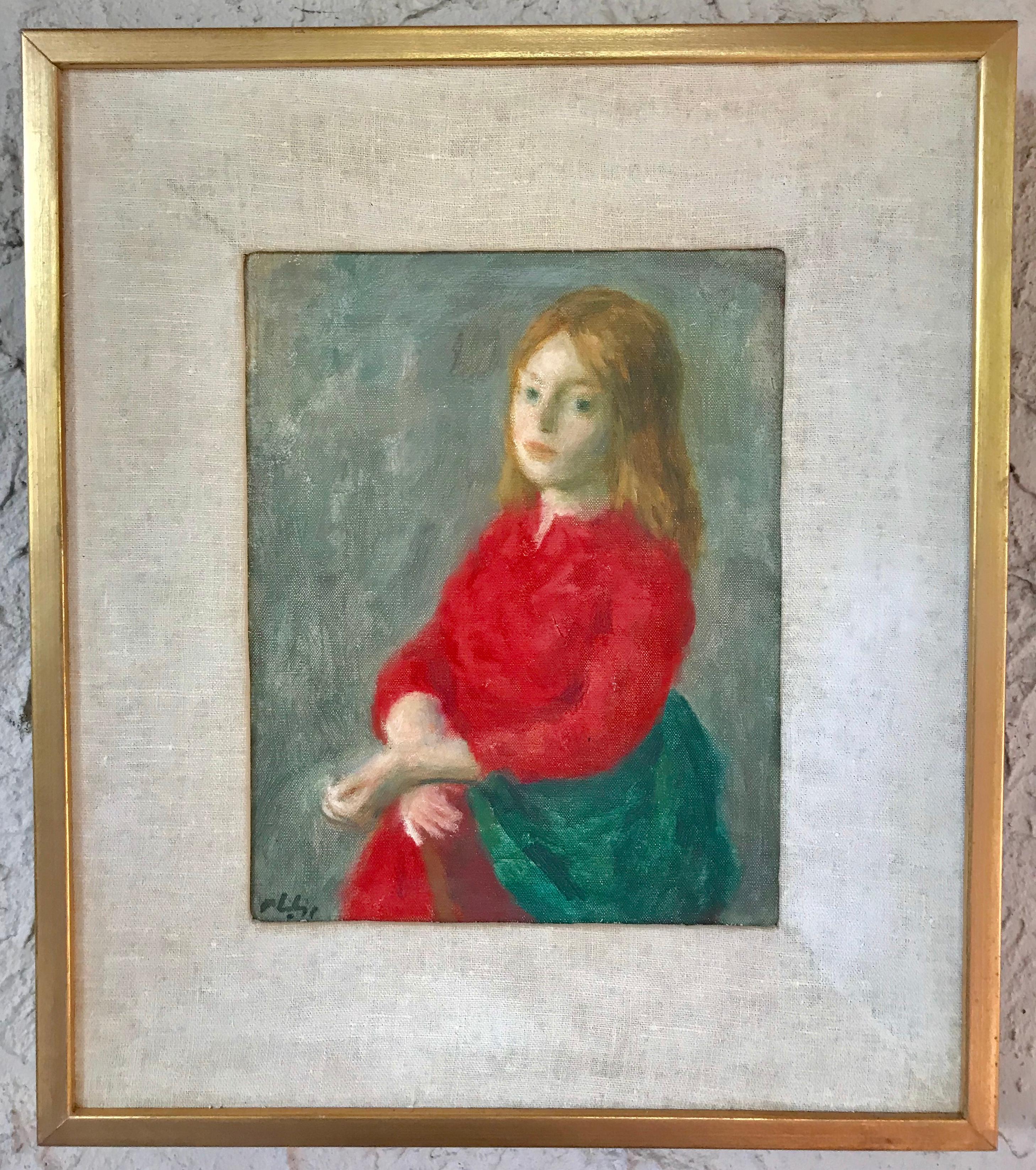 girl in red dress painting