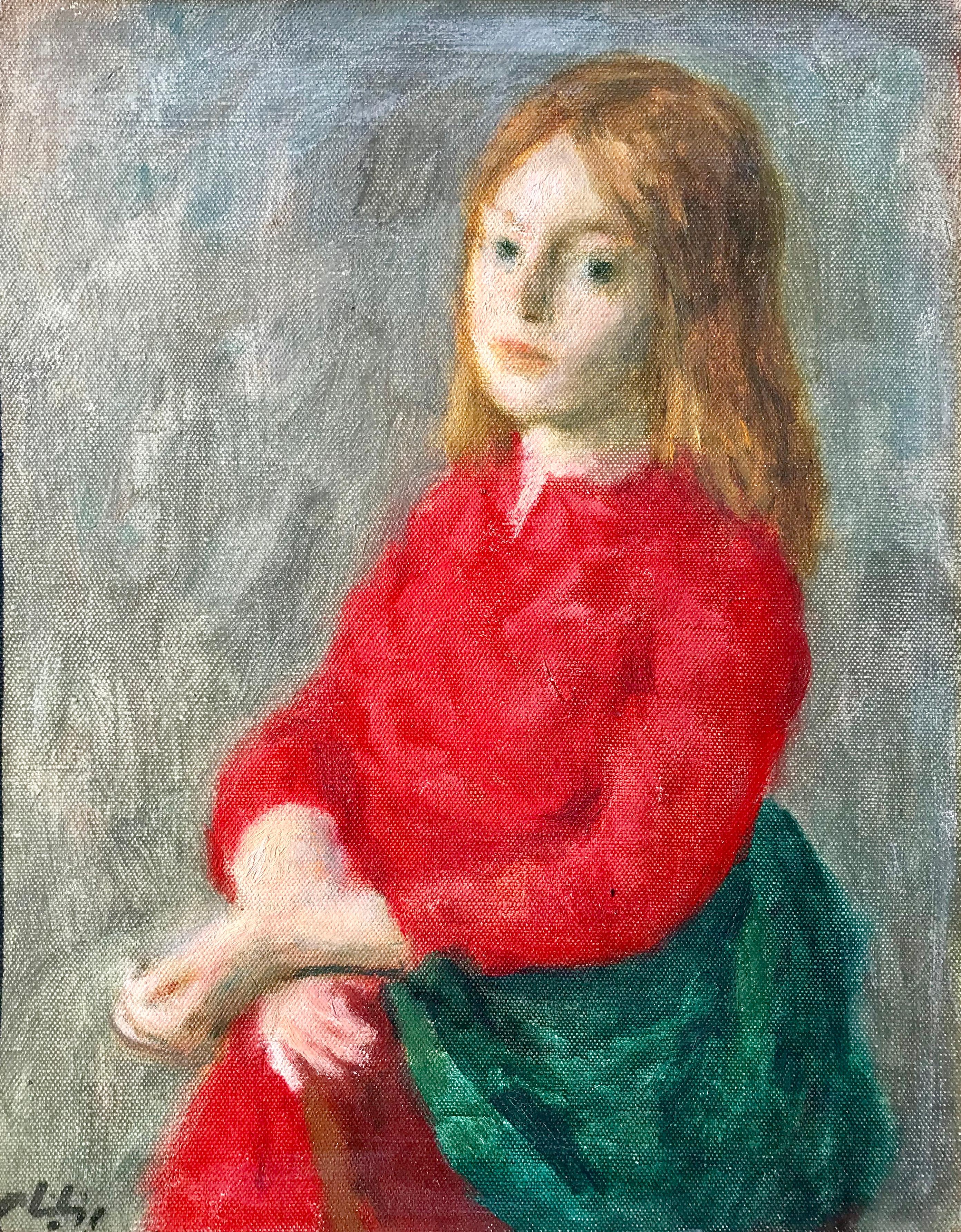 Figurative Painting di Robert Philipp - "Ragazza in abito rosso"