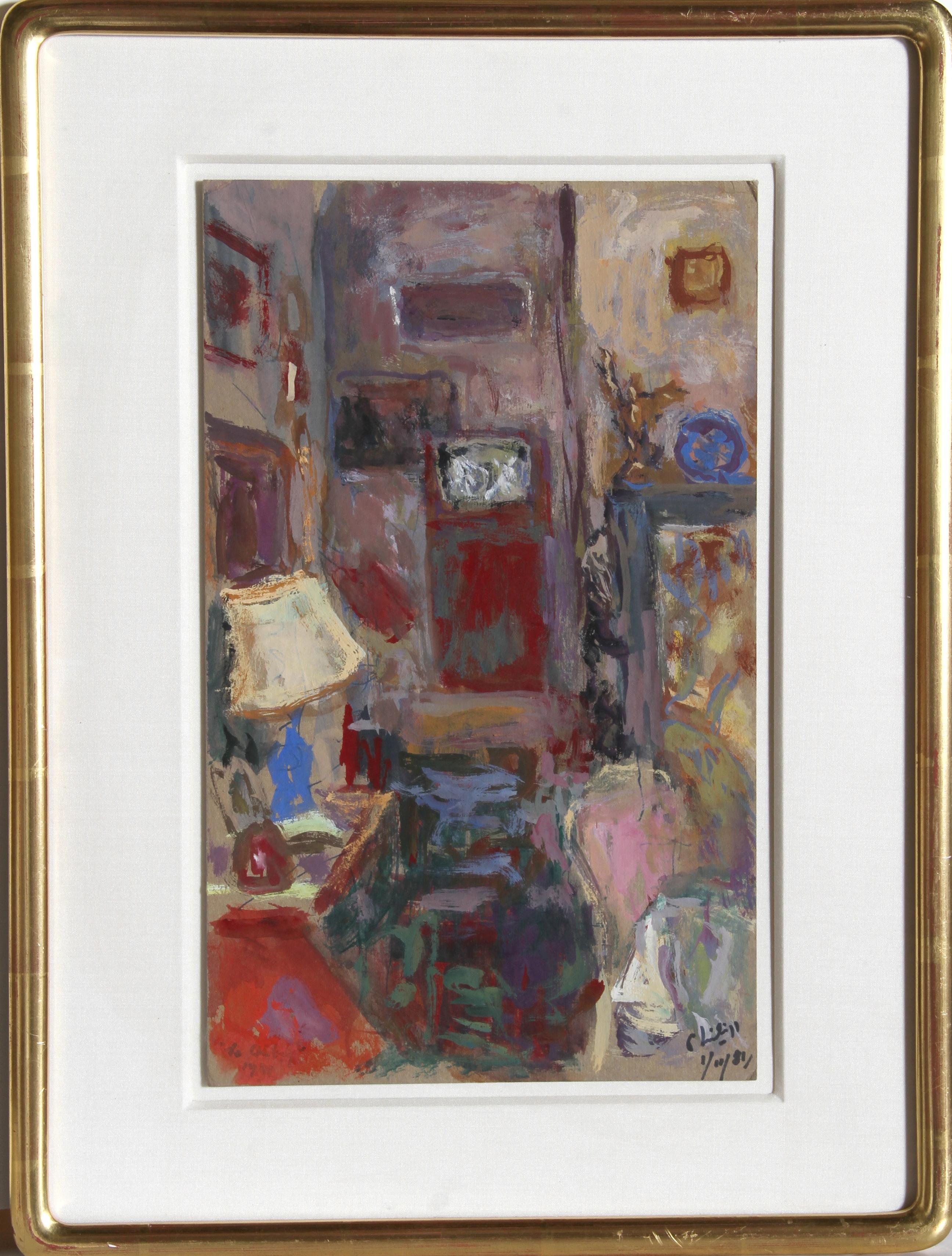 Interior by Robert Philipp, American (1895–1981)
Date: 1981
Gouache on Cardboard, signed and dated l.r.
Size: 14 in. x 8.5 in. (35.56 cm x 21.59 cm)
Frame Size: 19.5 x 14.5 inches