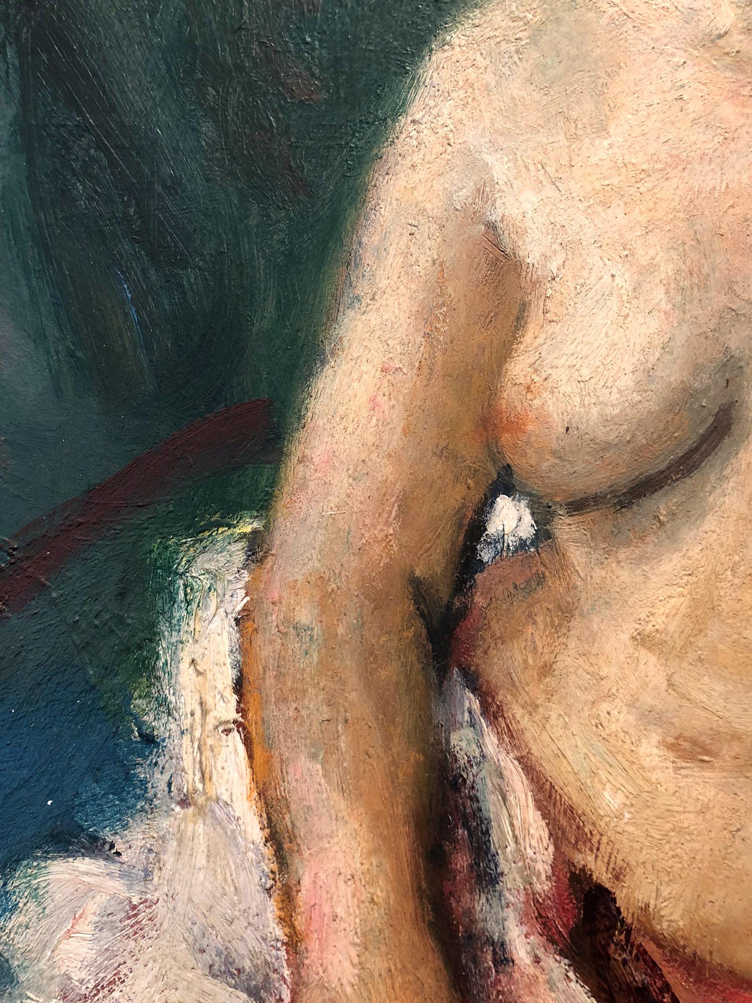 „Porträt einer sitzenden nackten Frau“, amerikanisches impressionistisches Gemälde, Öl auf Tafel im Angebot 5