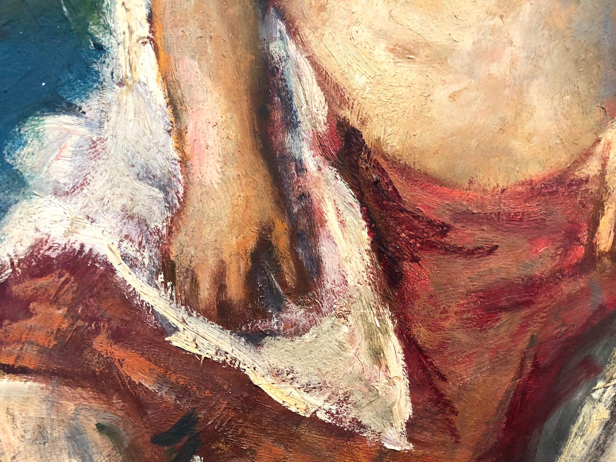„Porträt einer sitzenden nackten Frau“, amerikanisches impressionistisches Gemälde, Öl auf Tafel im Angebot 6