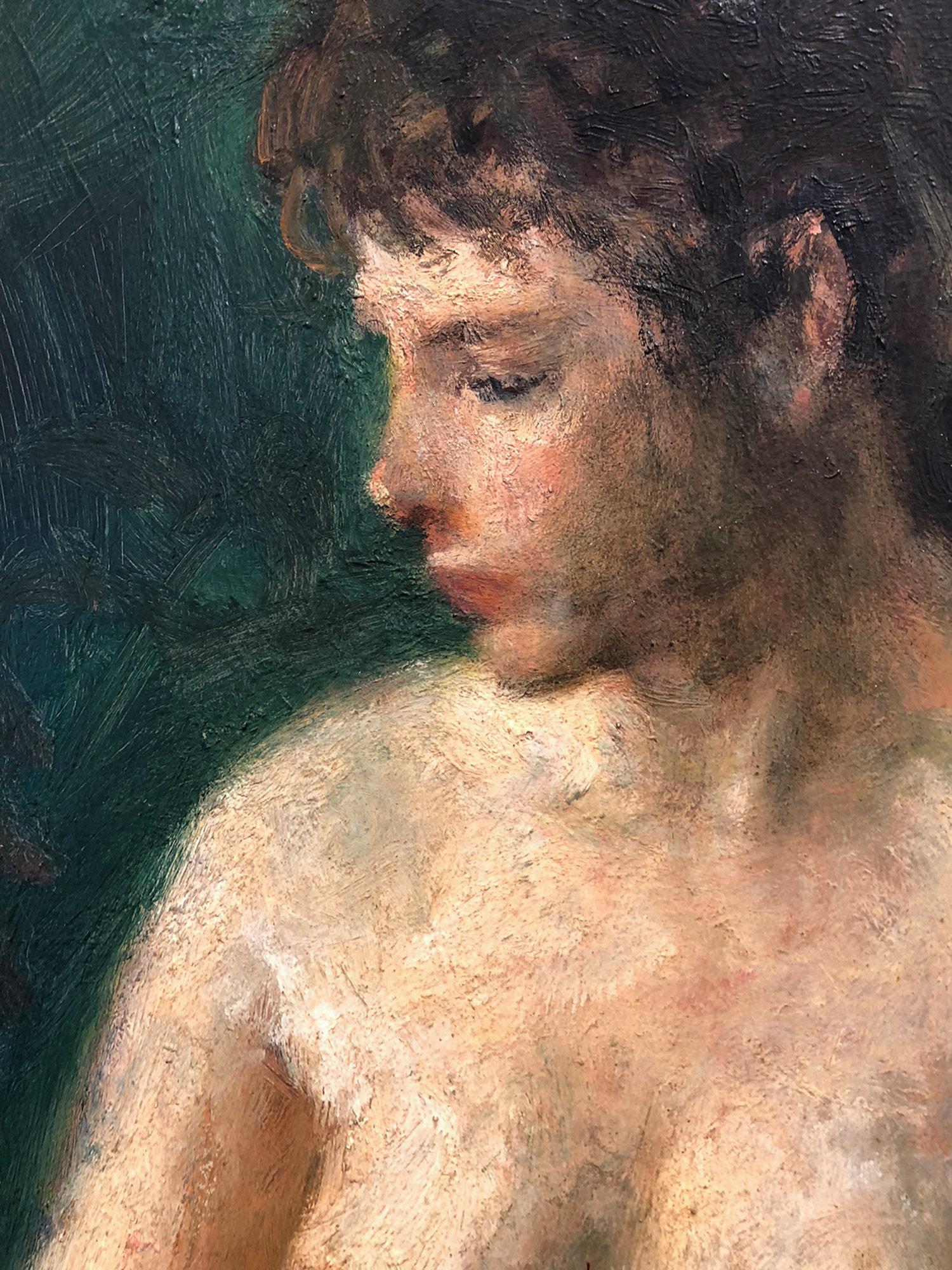 „Porträt einer sitzenden nackten Frau“, amerikanisches impressionistisches Gemälde, Öl auf Tafel im Angebot 3