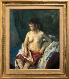 "Portrait of a Seated Nude Woman" American Impressionist Painting Oil on Panel