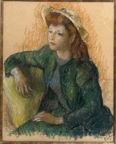 Pittura a pastello post impressionista Robert Philipp Giovane donna Modernista americano