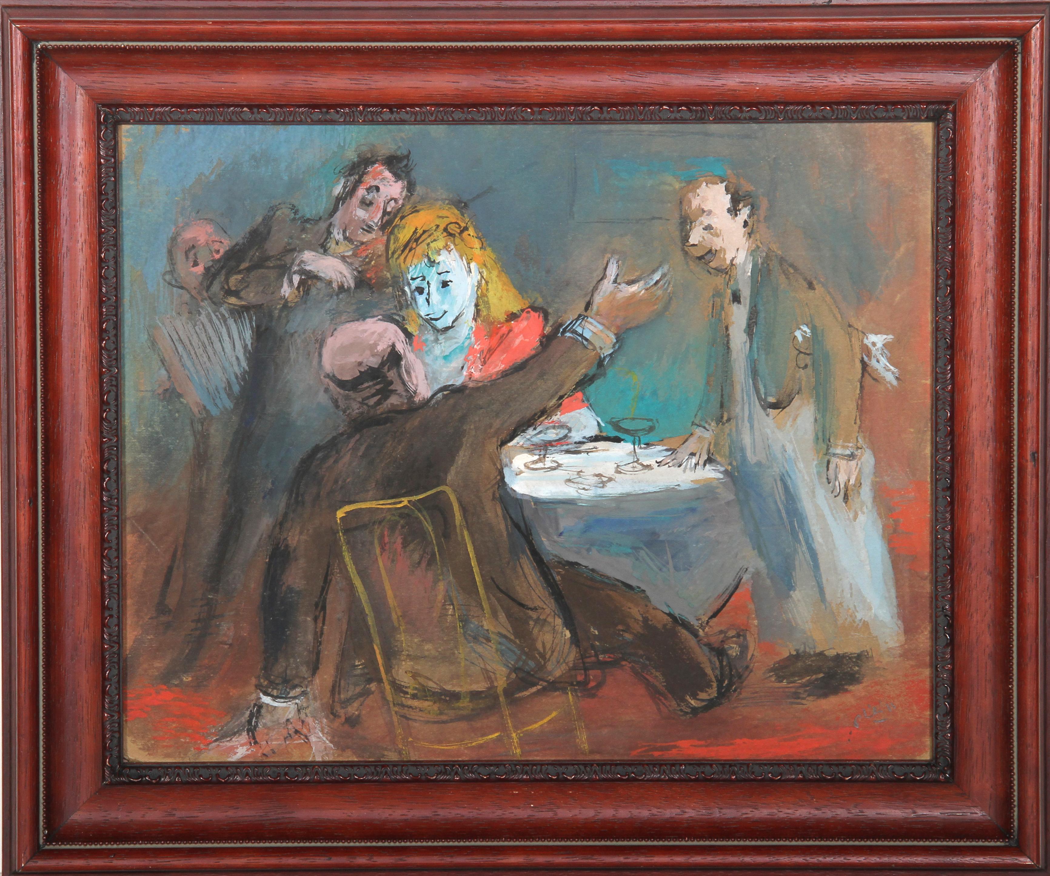 Restaurant Scene with Band, Gouache Painting by Robert Philipp