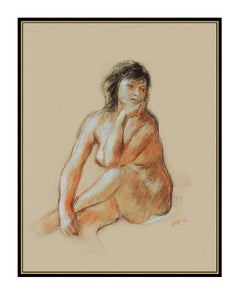Robert Philipp ORIGINAL Pastel Painting Signed Female Portrait Nude Rare Artwork
