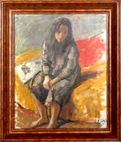 Vintage Seated Girl, Oil Painting by Robert Philipp