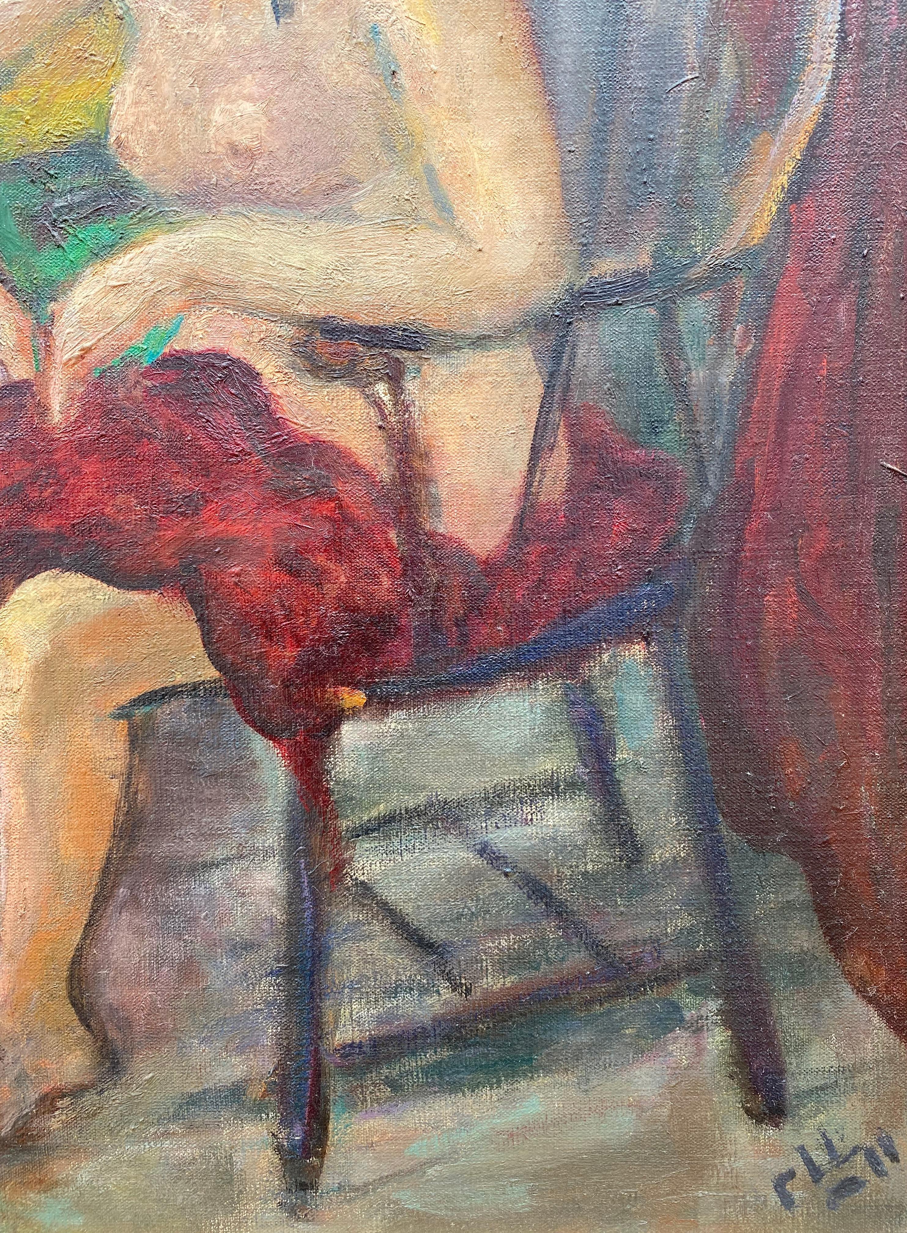 “Seated Nude” - Brown Figurative Painting by Robert Philipp