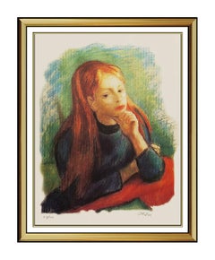 Vintage Robert Philipp Color Lithograph Original SIGNED Authentic Female Portrait Art