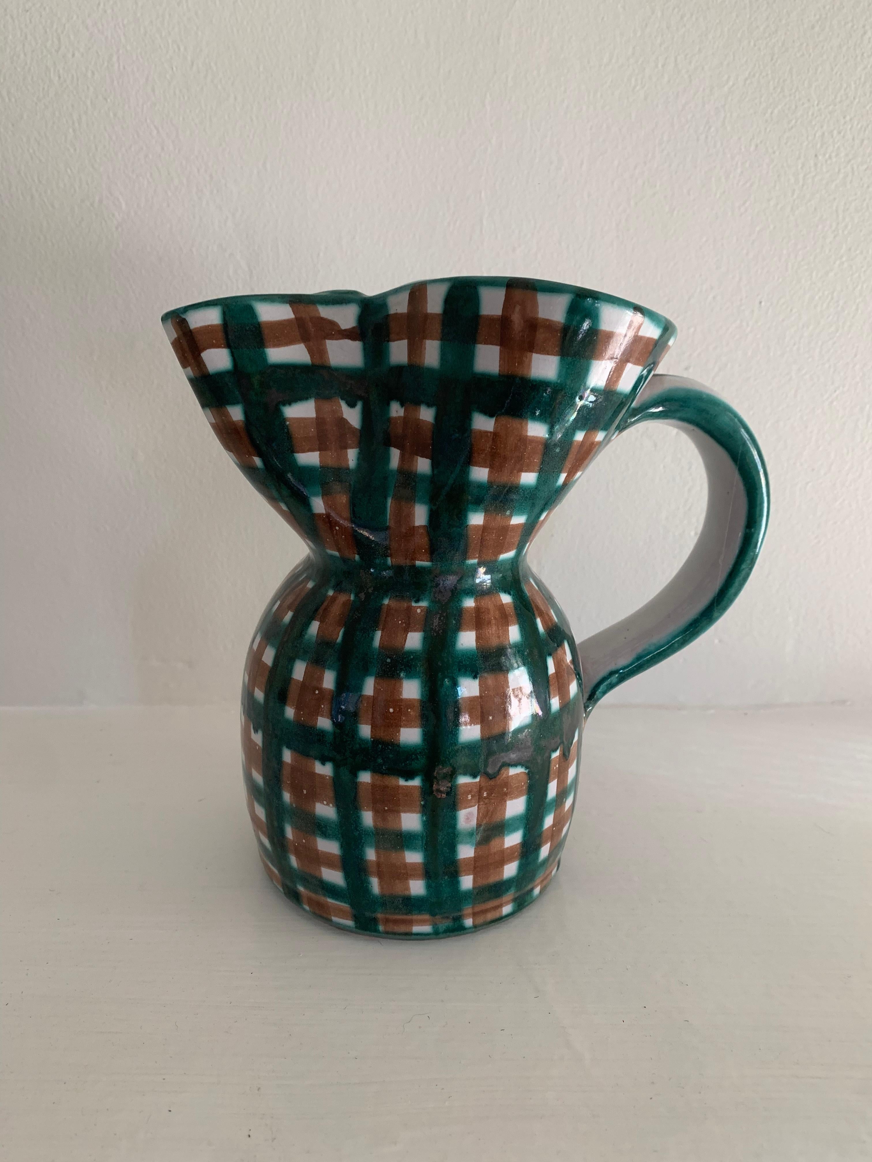 Francese Robert Picault (1919-2000) Brocca in ceramica con motivo a quadri, Vallauris, Francia, anni '50 in vendita