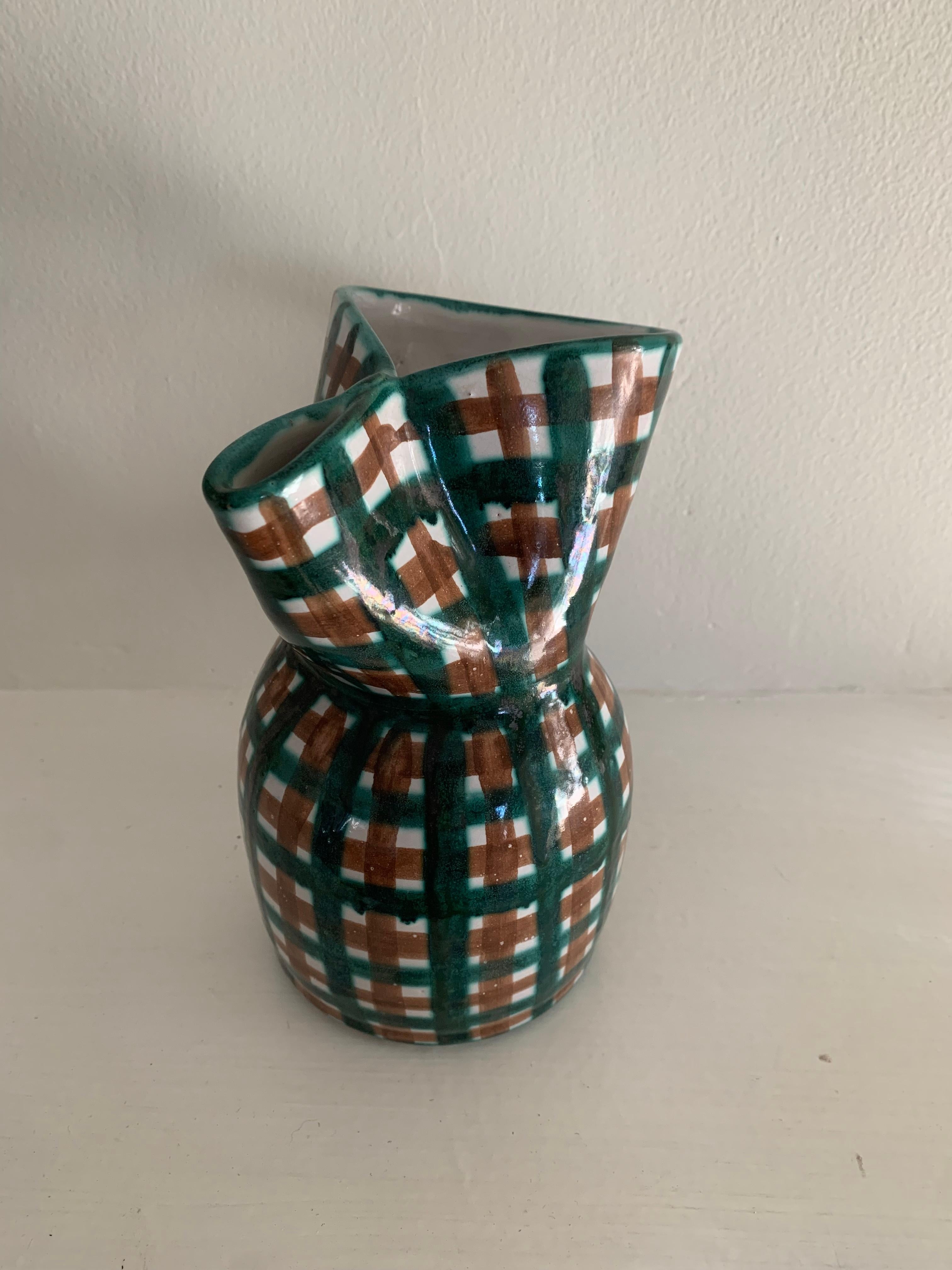 Robert Picault (1919-2000) Brocca in ceramica con motivo a quadri, Vallauris, Francia, anni '50 in vendita 1