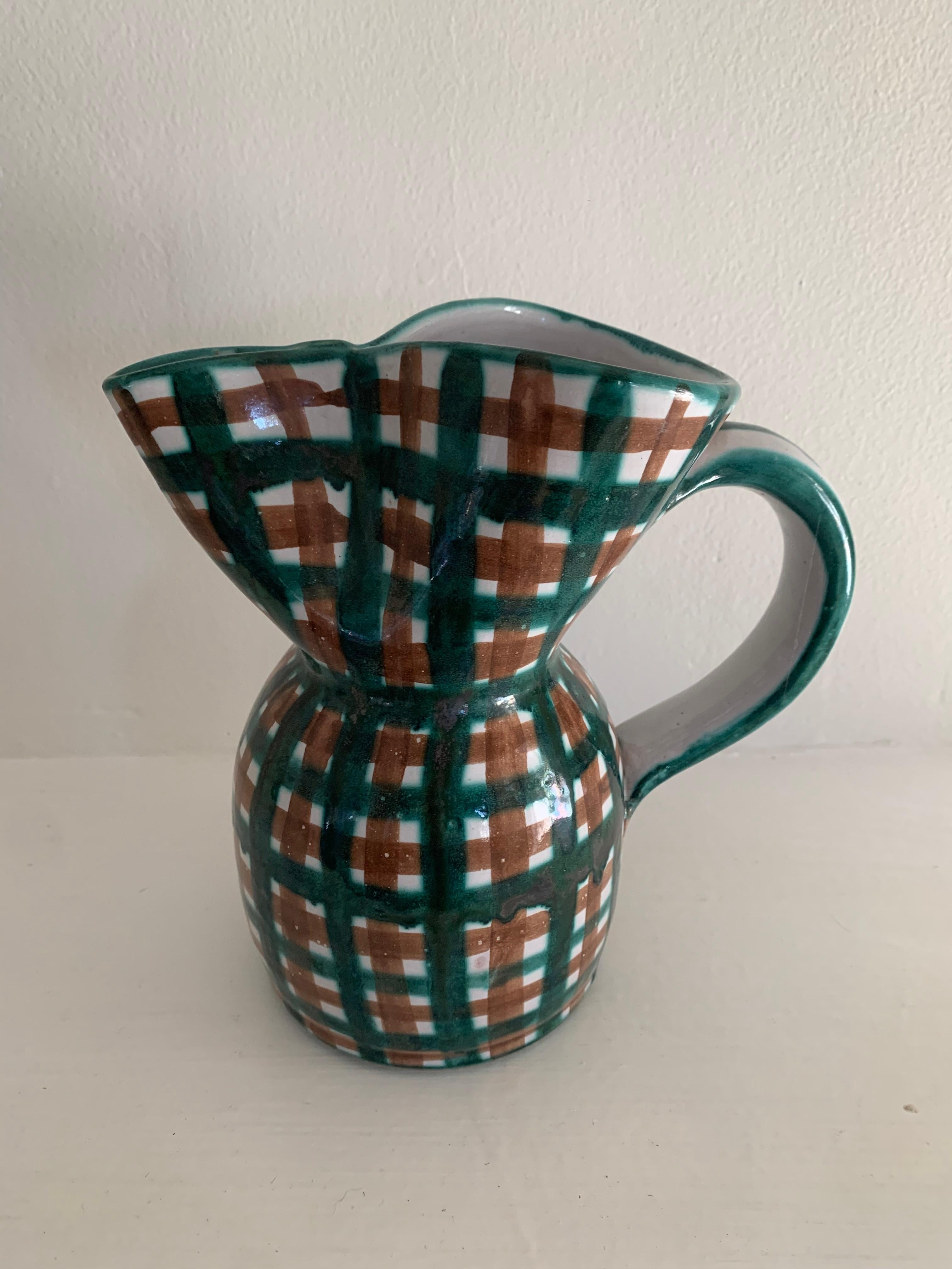 Robert Picault (1919-2000) Brocca in ceramica con motivo a quadri, Vallauris, Francia, anni '50 in vendita 2