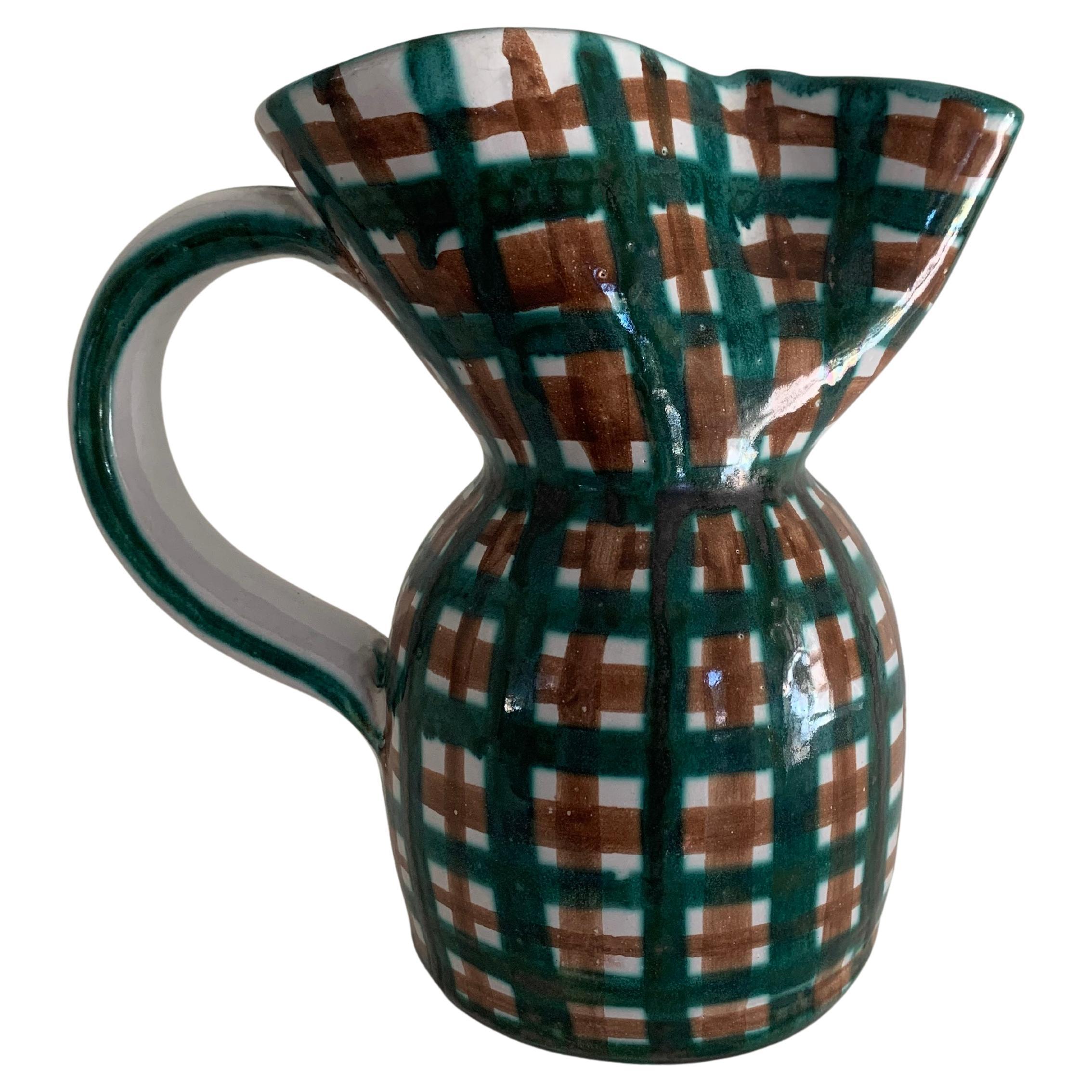 Robert Picault (1919-2000) Brocca in ceramica con motivo a quadri, Vallauris, Francia, anni '50 in vendita